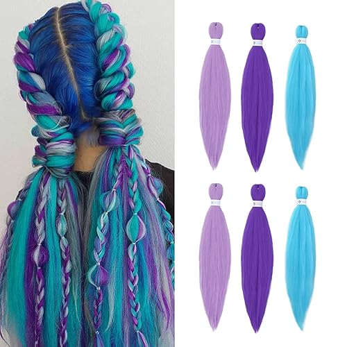 Extensiones de cabello trenzado preestiradas de 26 pulgadas, 6 paquetes de extensiones de cabello sintético Yaki suaves profesionales con ajuste de