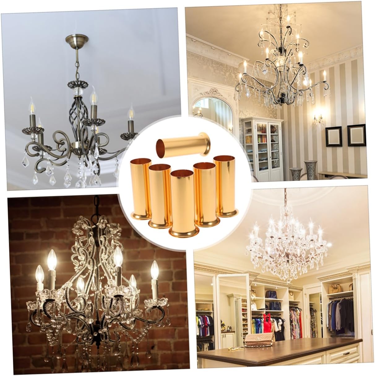 Mikikit 15pcs Metal Hanging Lamp Socket Covers Candle Tube Sleeves for Household Light Fixtures Easy to Install Compact Design Enhance Pendant Lighting Decor