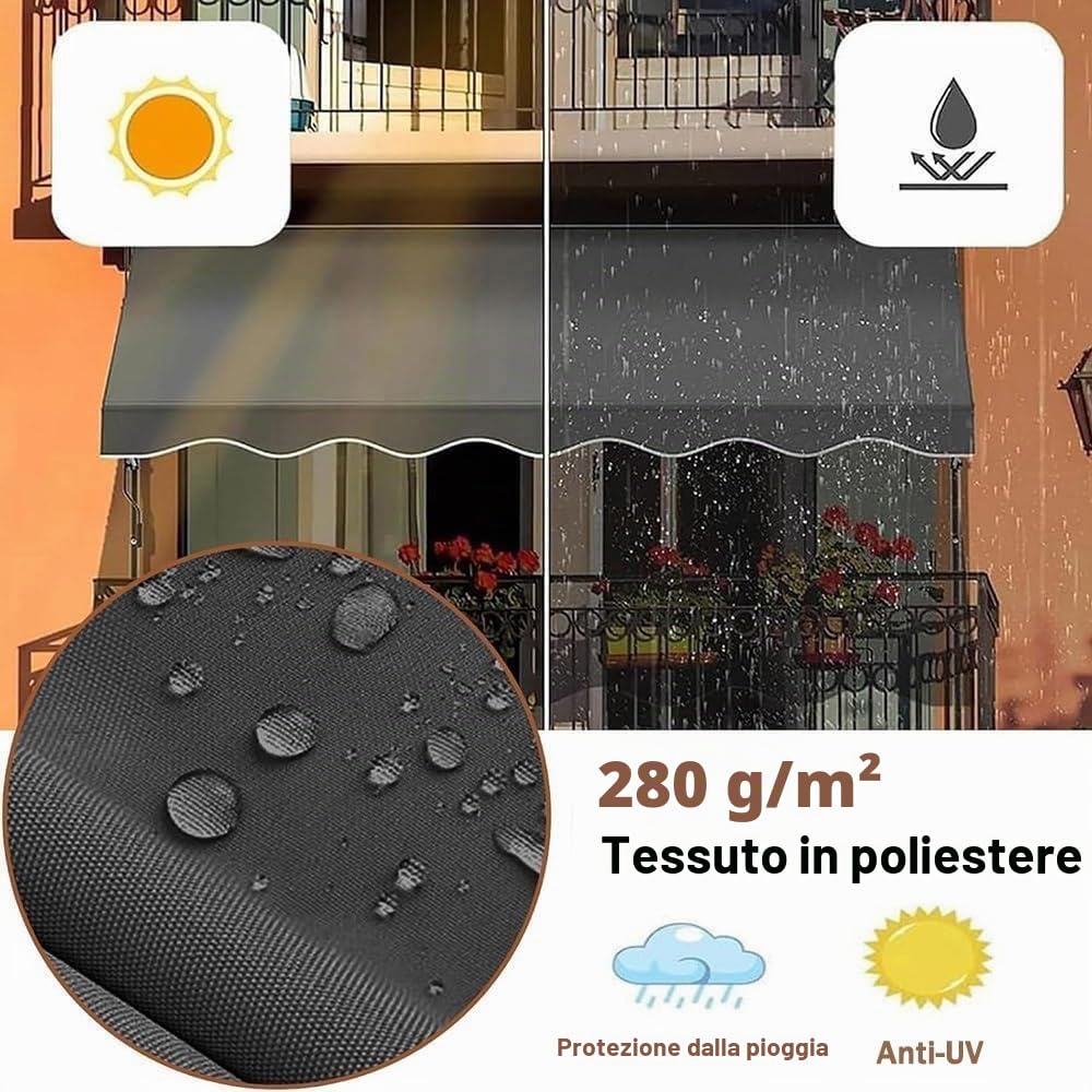 Tendone Parasole In Tela, Panno Di Ricambio Per Tenda Da Sole 300x250/400x350/500x350cm Telo Per Tenda Da Sole Retrattile, Tessuto Per Tende Da Sole In Poliestere Impermeabile(Stripe,3x2.5m/9.8x8.2ft)