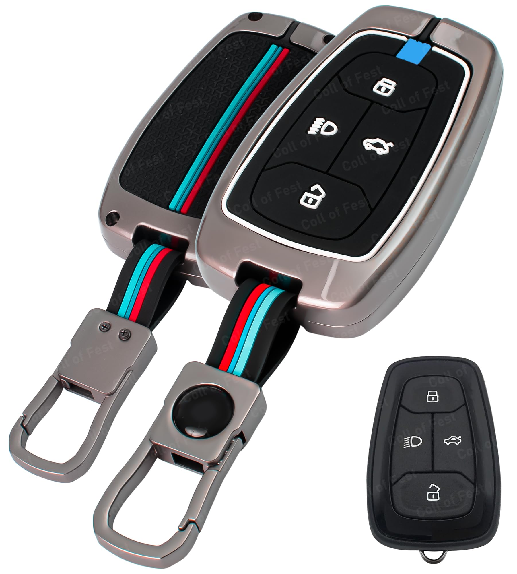 Metal Silicon Key Cover Compatible with Tata Nexon, Harrier | Safari | Altroz | Tigor | Ev | Punch | Tiago Ev Electric 4 Button Smart Key Feature Visible in Low-Light Conditions