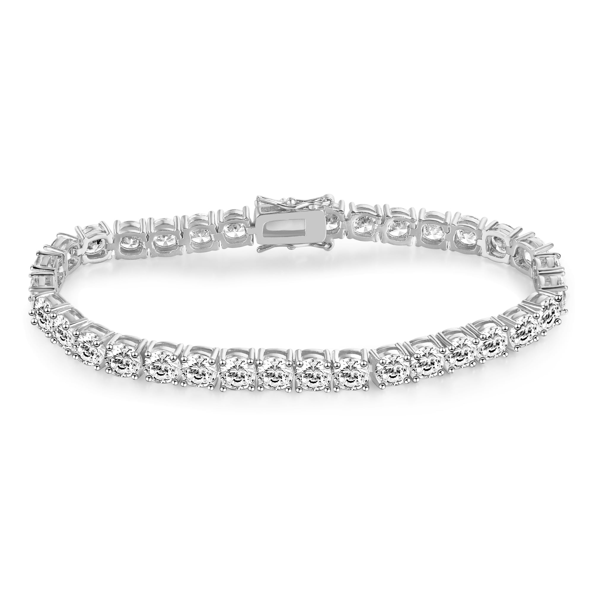 GMESME 18K White Gold Plated 4.0 Round Cubic Zirconia Classic Tennis Bracelet 6/6.5/7/7.5/8/8.5/9 Inch