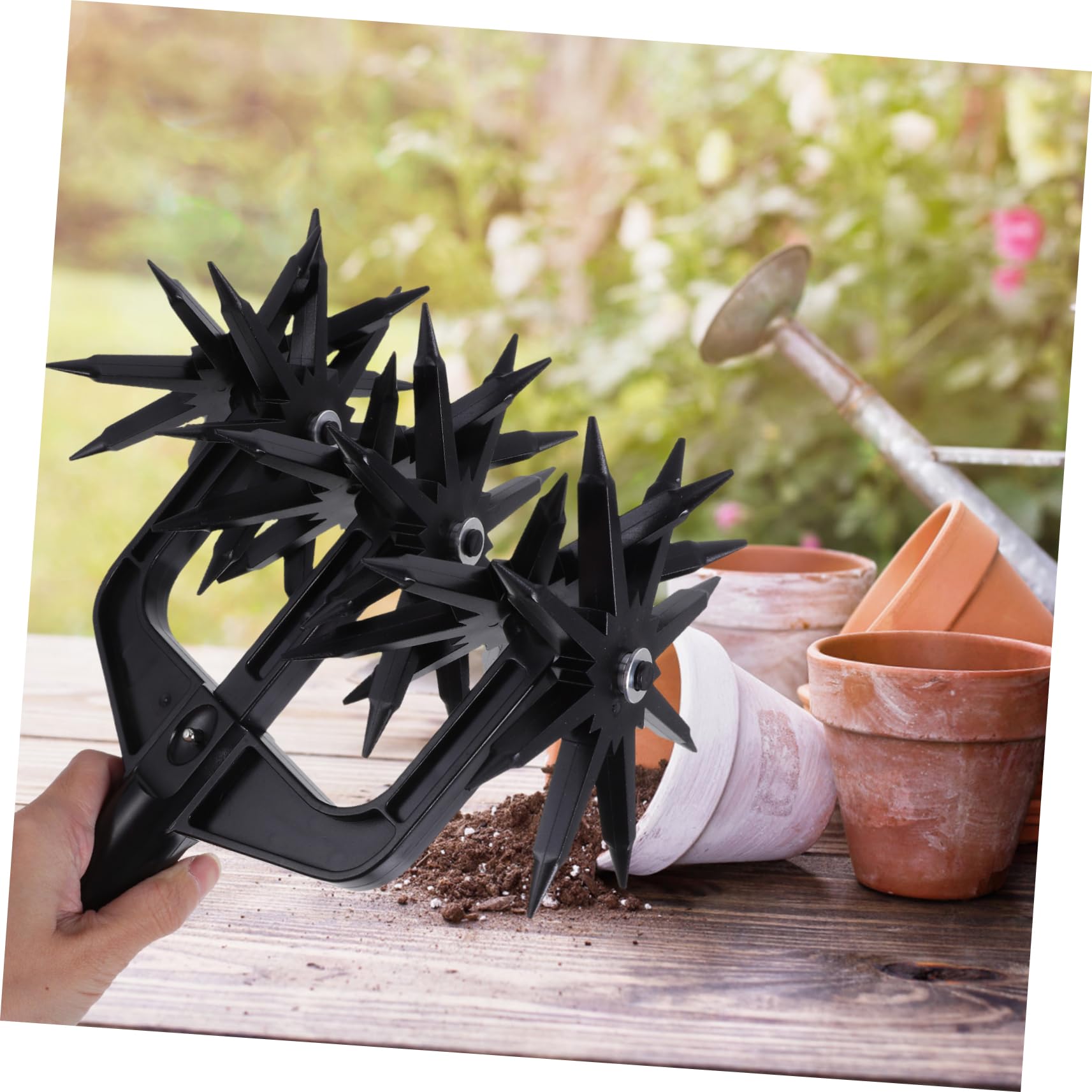 Cultivador Rotatorio de Jardín Negro Abs, Herramienta de Mano | Púas para Suelo y Plantas, Uso en Césped y Jardines, Escarificador de Tierra Aireador