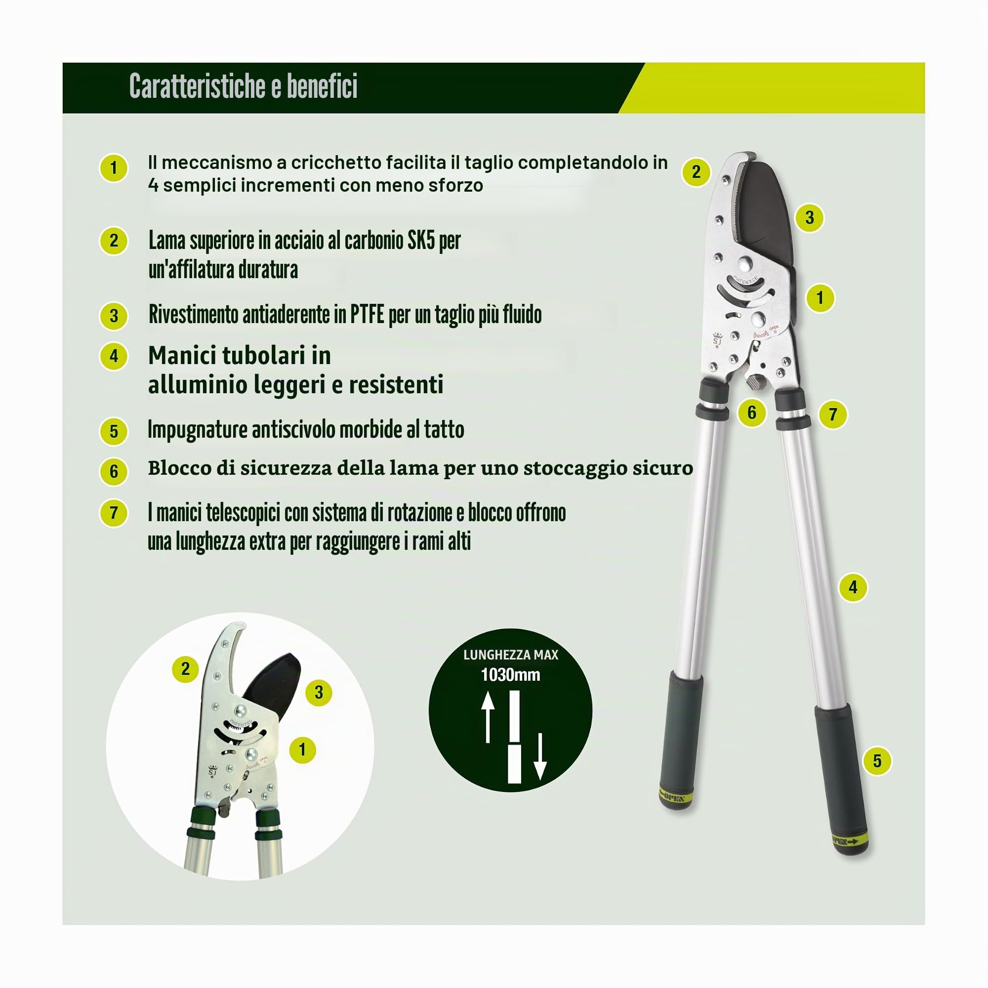 Spear & Jackson 8290KEW Troncarami telescopico a cricchetto Razorsharp della collezione Kew Gardens Razorsharp