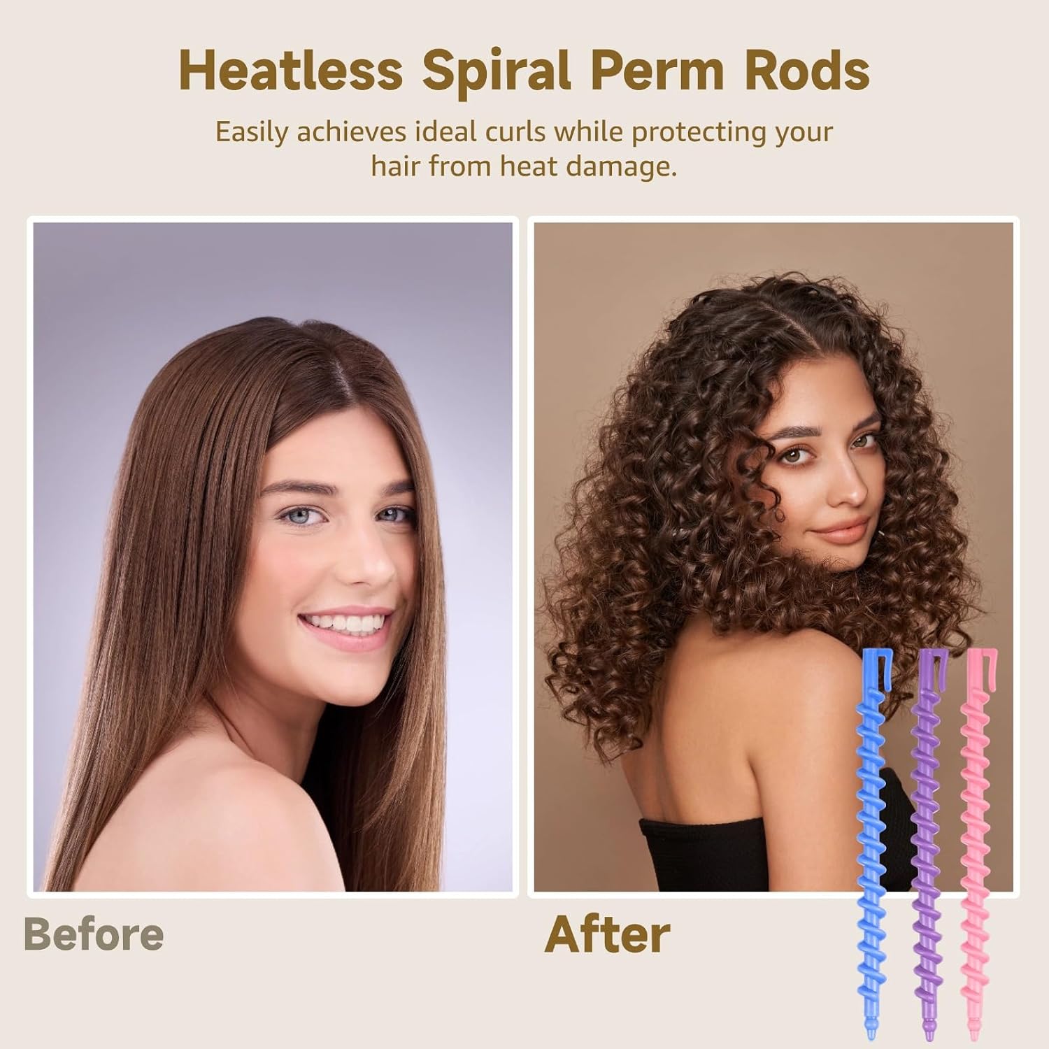 100 Pcs Heatless Spiral Curl Rods & Clips Kit - Plastic Perm Curlers for Long Hair, Random Colors