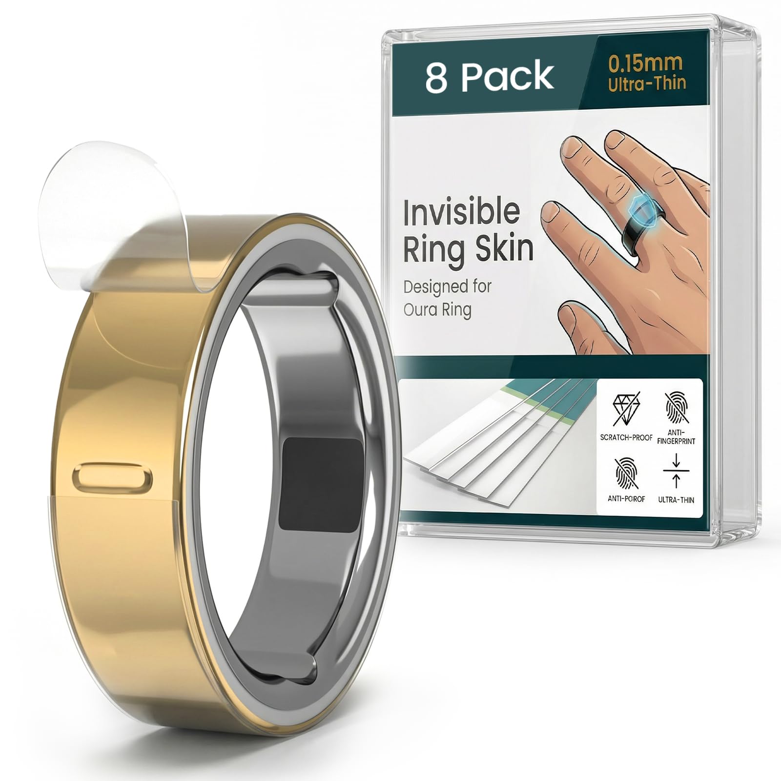 8 Pack Ultra-Thin Clear Skin Cover Compatible with Oura Ring Gen 4/Gen 4 Ceramic/Oura Gen 3, Invisible Transparent Anti-Scratch Protective Film Protector Smart Rings Accessories-image-37