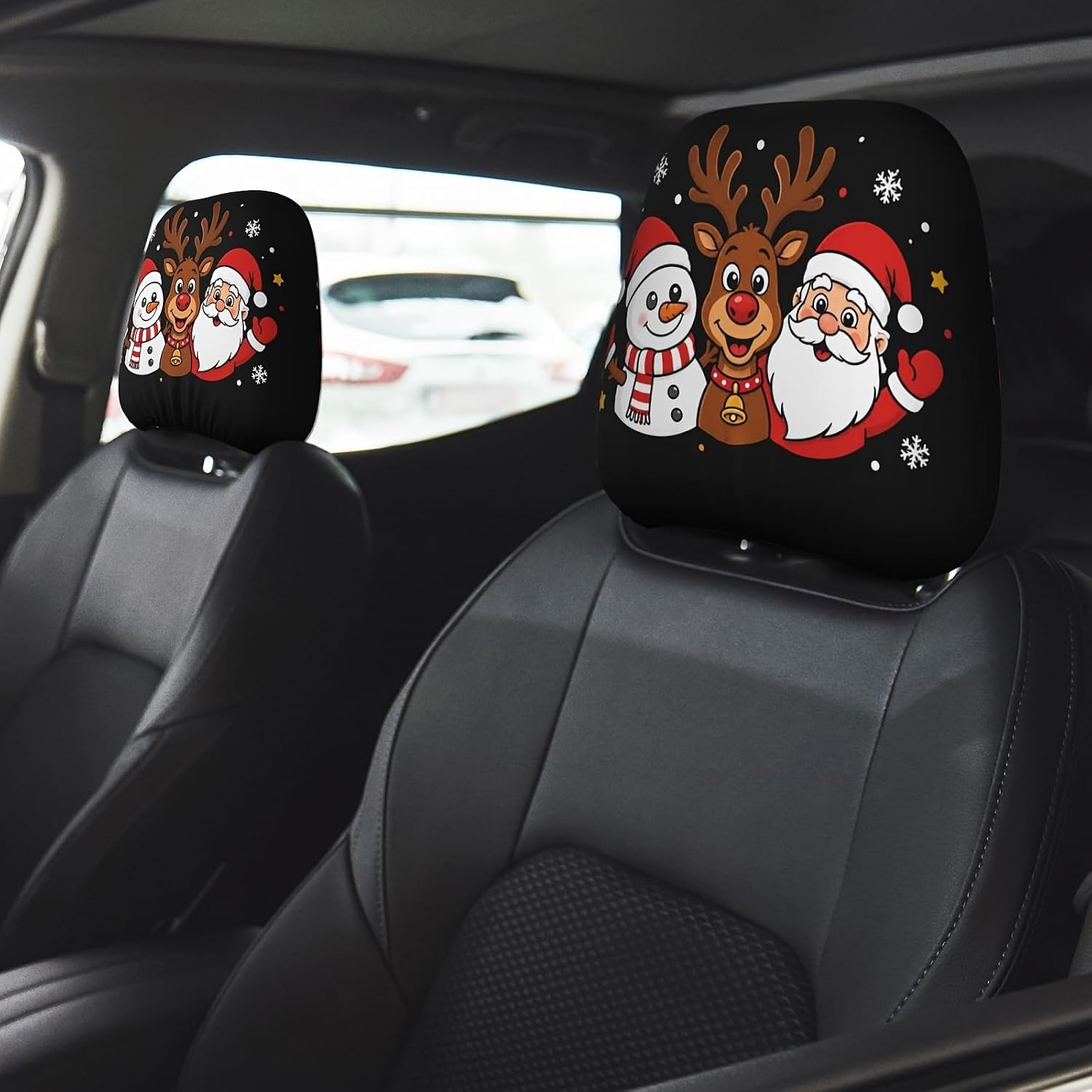 2pcs Crazy Laughing Red Face Pattern Car Headrest Covers, 2D Flat Design, All Season Use, Vehicle Decor for Travel & Commute, Fashion Holiday Auto Accessories