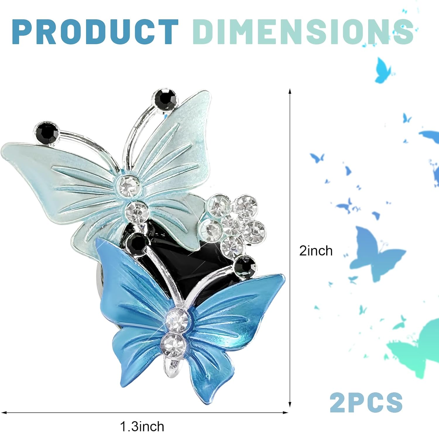 2 PCS Dual Butterfly Diamond Car Air Fresheners, Bling Butterflies Air Conditioning Outlet Clip Fragrance Diffuser, Cute Rhinestone Butterfly Vent Clips for Most Vehicles (Blue)