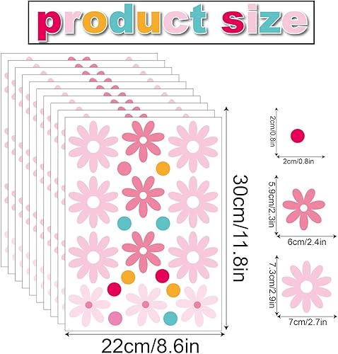 Miniatura 63 de Calcomanías de pared de margaritas bohemias, calcomanías de pared retro con flores para despegar y pegar, calcomanías florales para niños, niñas