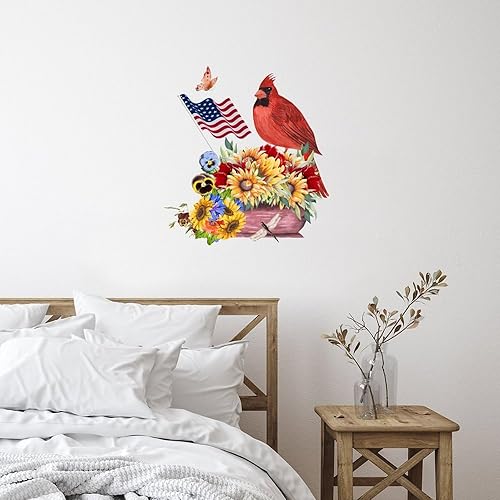 Miniatura 2 de Cuaderno patriótico de cardenales de girasol, decoración del hogar, calcomanía de pared, diseño de flores, pájaros, mariposas, bandera