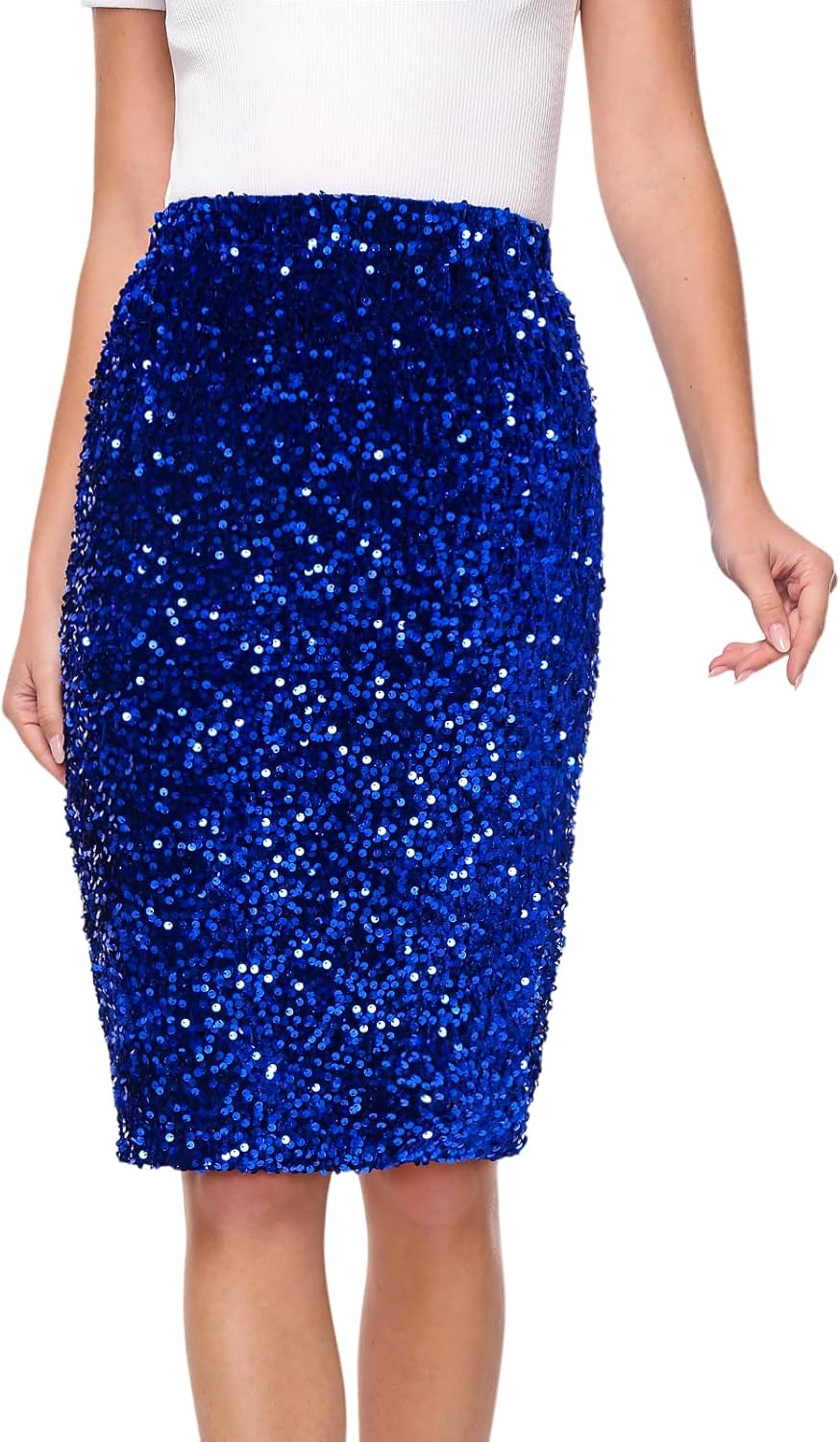Women's Sequin Skirt Sparkly Midi Skirts High Waist Stretchy Pencil Skirt Party Cocktail Night Out