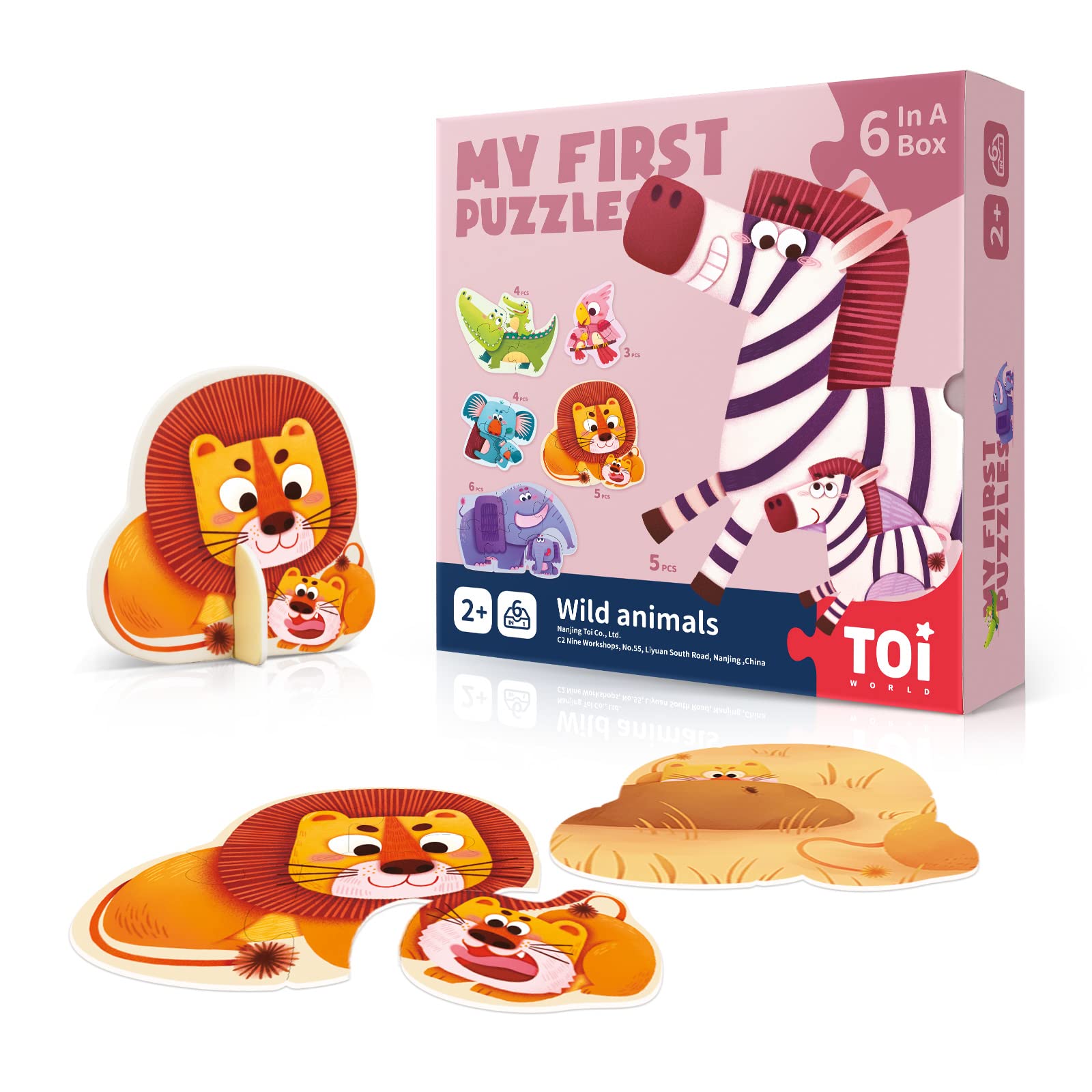 Toi 6 Packs Large Piece Toddler Jigsaw Puzzles for Kids Aged 2.5+, Animal Shaped Floor Puzzles for Beginner, Preschool Learning Game for Boys Girls,