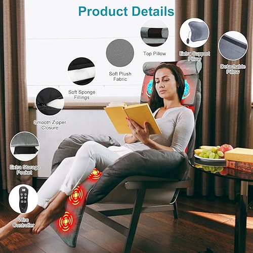 Miniatura 5 de Alfombrilla de masaje de cuerpo completo con calor y almohada masajeadora de espalda Shiatsu movible, almohadilla de colchón de masaje con almohada