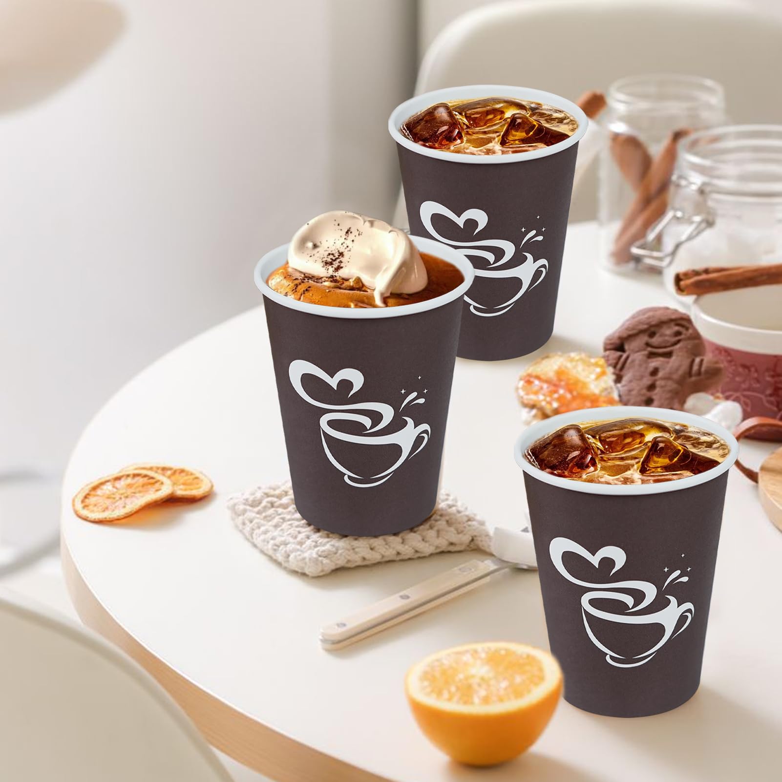 Disposable Coffee Cups - 300 Pack 12oz Brown -6