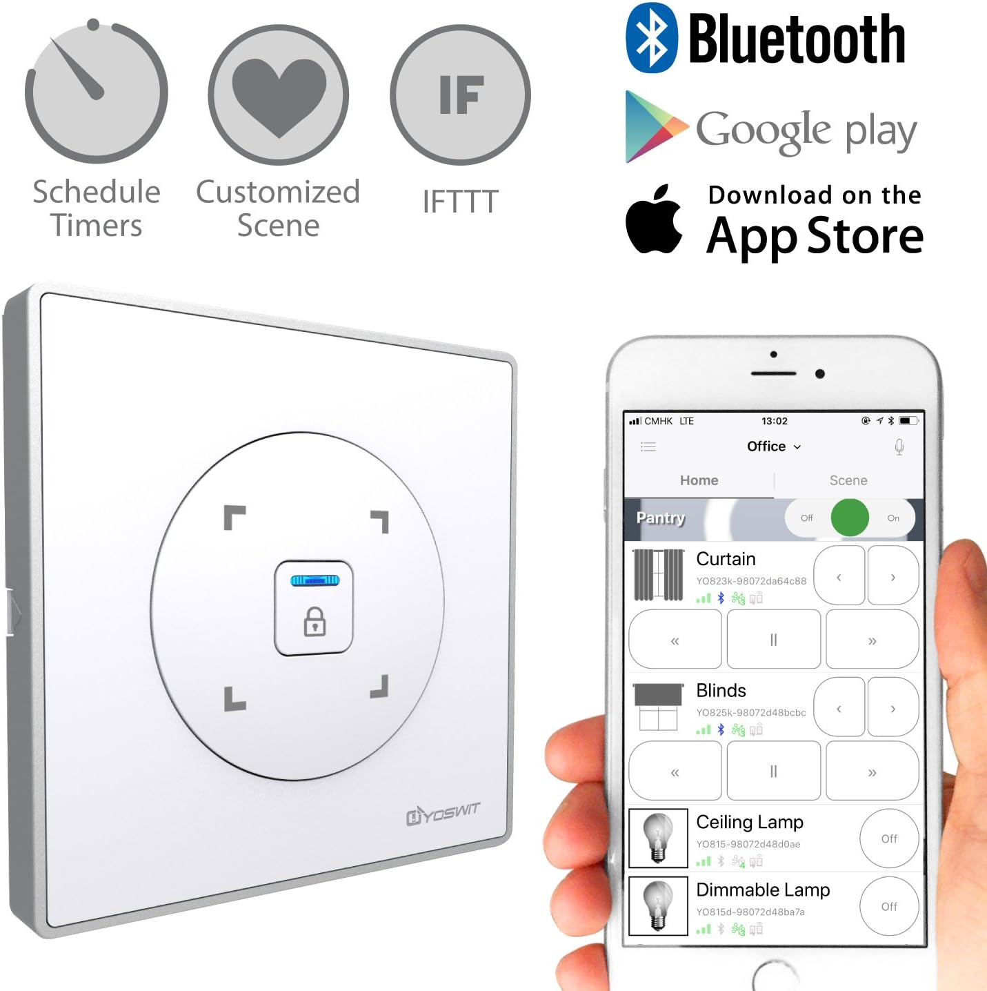 Yoswit Smart Curtain Switch 2 Layers - Wall Remote Control, Timer, Electric Curtain, Motorized Curtain (Silver Mix)