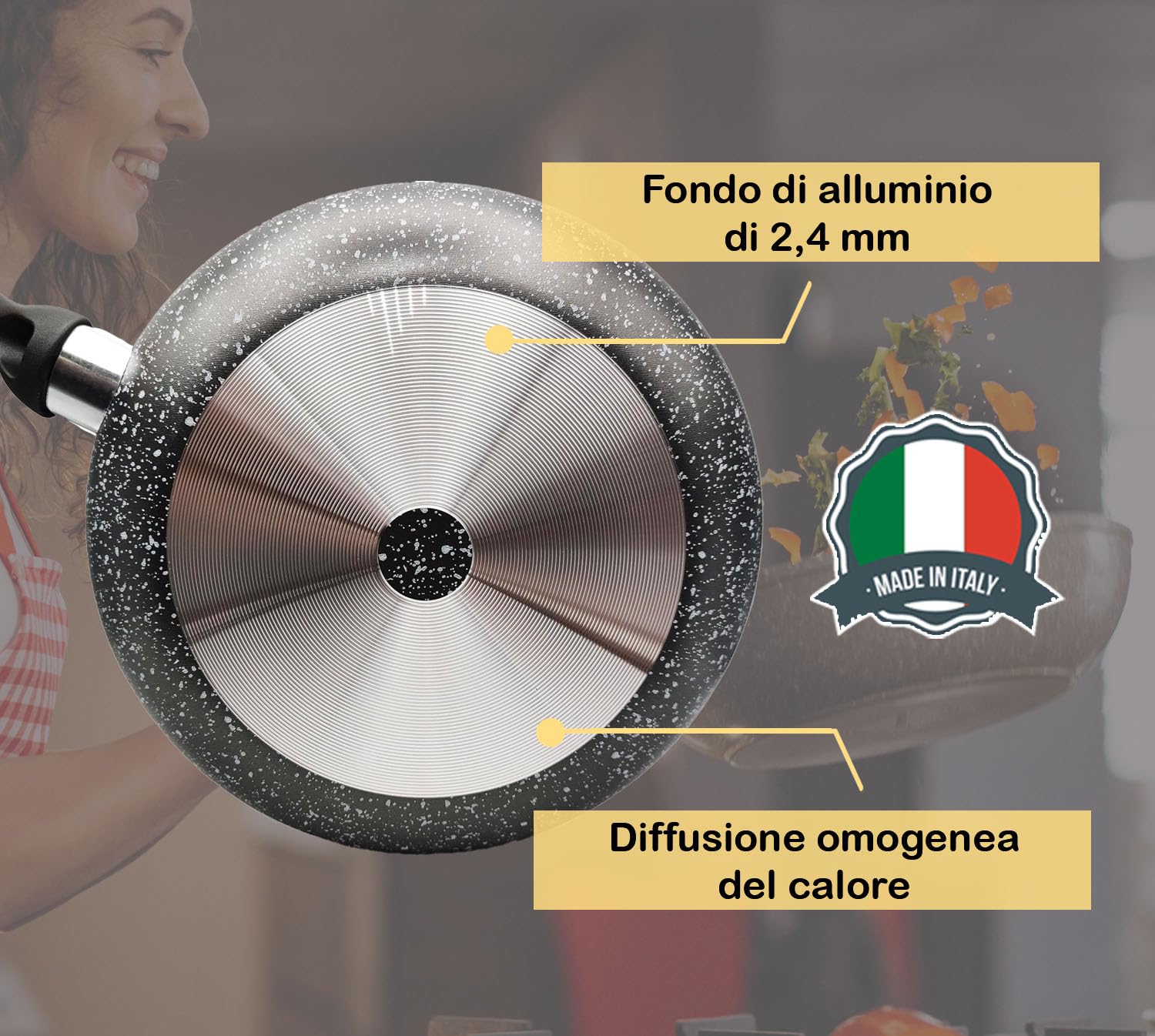 RollitPop Wok Padella Antiaderente Ø 28cm in Alluminio, Made in Italy, Facile da Pulire, Qualità Superiore e Antiaderenza Perfetta, Leggera ed Ergonomica, No Induzione (Ø 28cm)