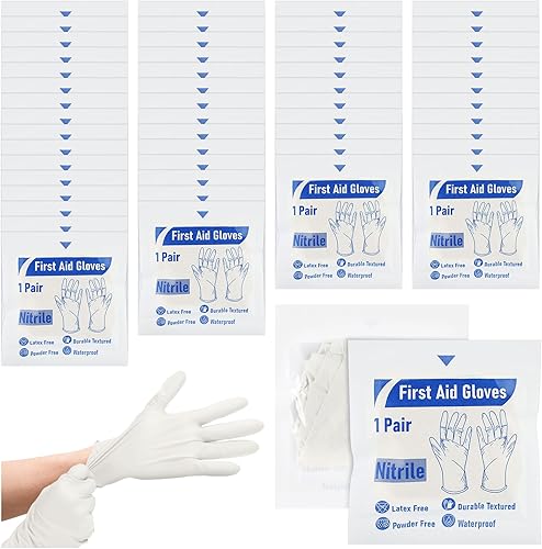 50 pares de guantes de emergencia desechables empaquetados individualmente, guantes de viaje esenciales de nitrilo para traumas de viaje (blanco)