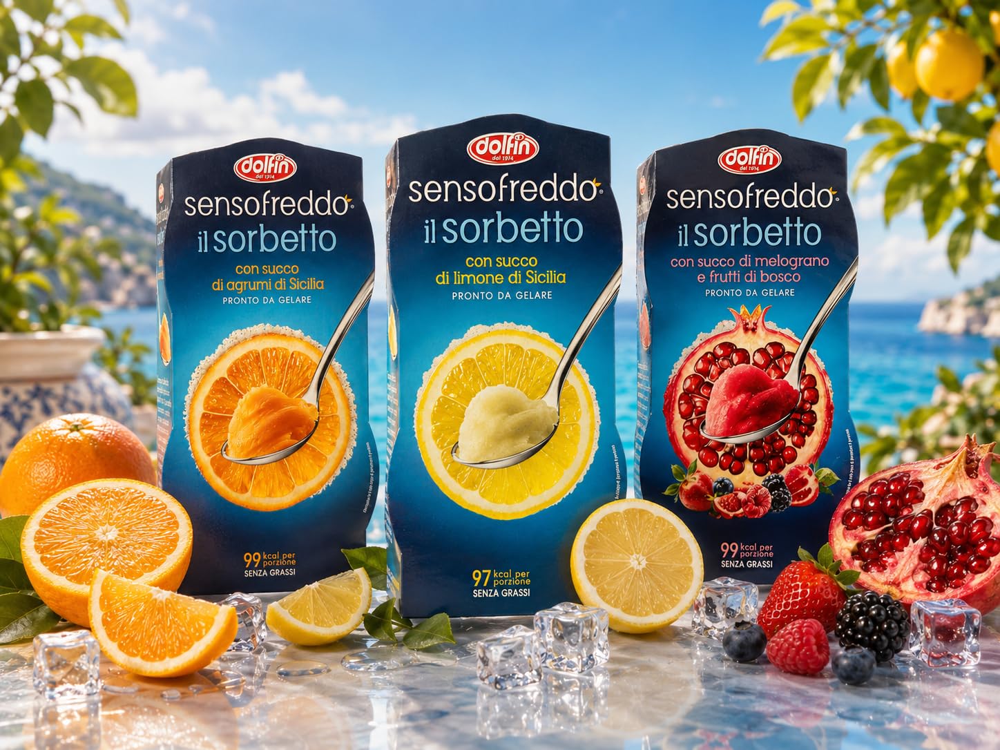 Sensofreddo Granite e Sorbetti Personalizzabili per dolfin - 7 Confezioni a Scelta tra Anguria, Limone, Agrumi, Fragola, Mandorla, Menta, Arancia Rossa e Melograno e Frutti di Bosco
