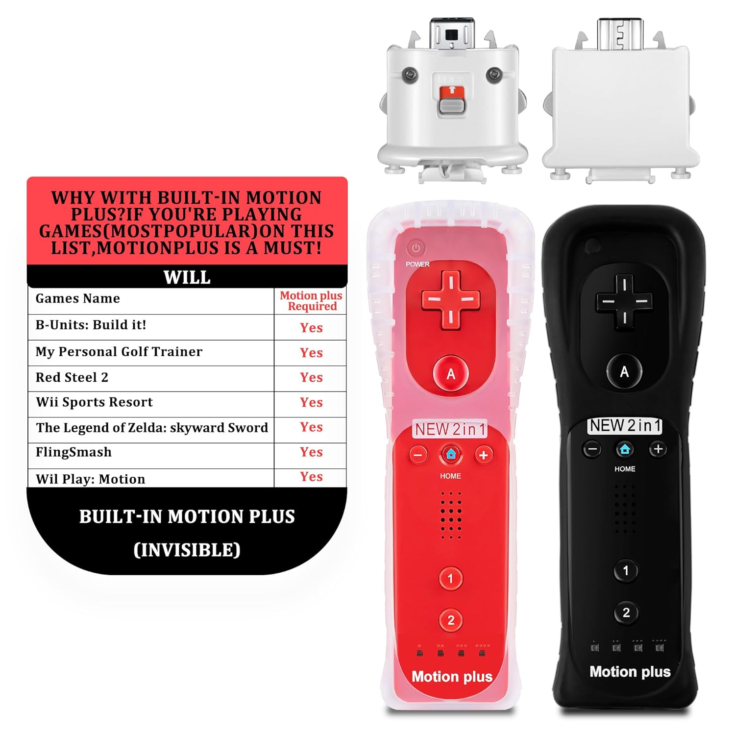 FoToxi 8PCS Wii Motion Plus Remote Controllers for Wii & Wii U, Bundle with Nunchucks, Mario Kart Wheels & Zapper Light Gun (2 Controllers, 2 Nunchucks, 2 Wheels, 2 Guns)
