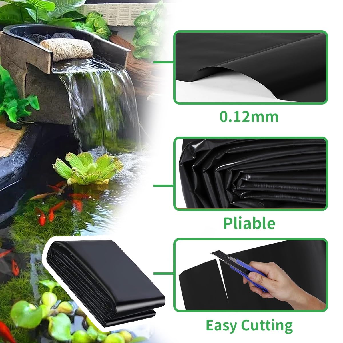 Telo per Laghetto da Giardino 2x2x 3x6 3x8 4x8 6x8.0m Grande Rivestimento per Laghetti Preformato Flessibile Pellicola in HDPE Fodera Laghetto per Laghetti Koi Fontane Paesaggistica Ninfee(Dimensione: