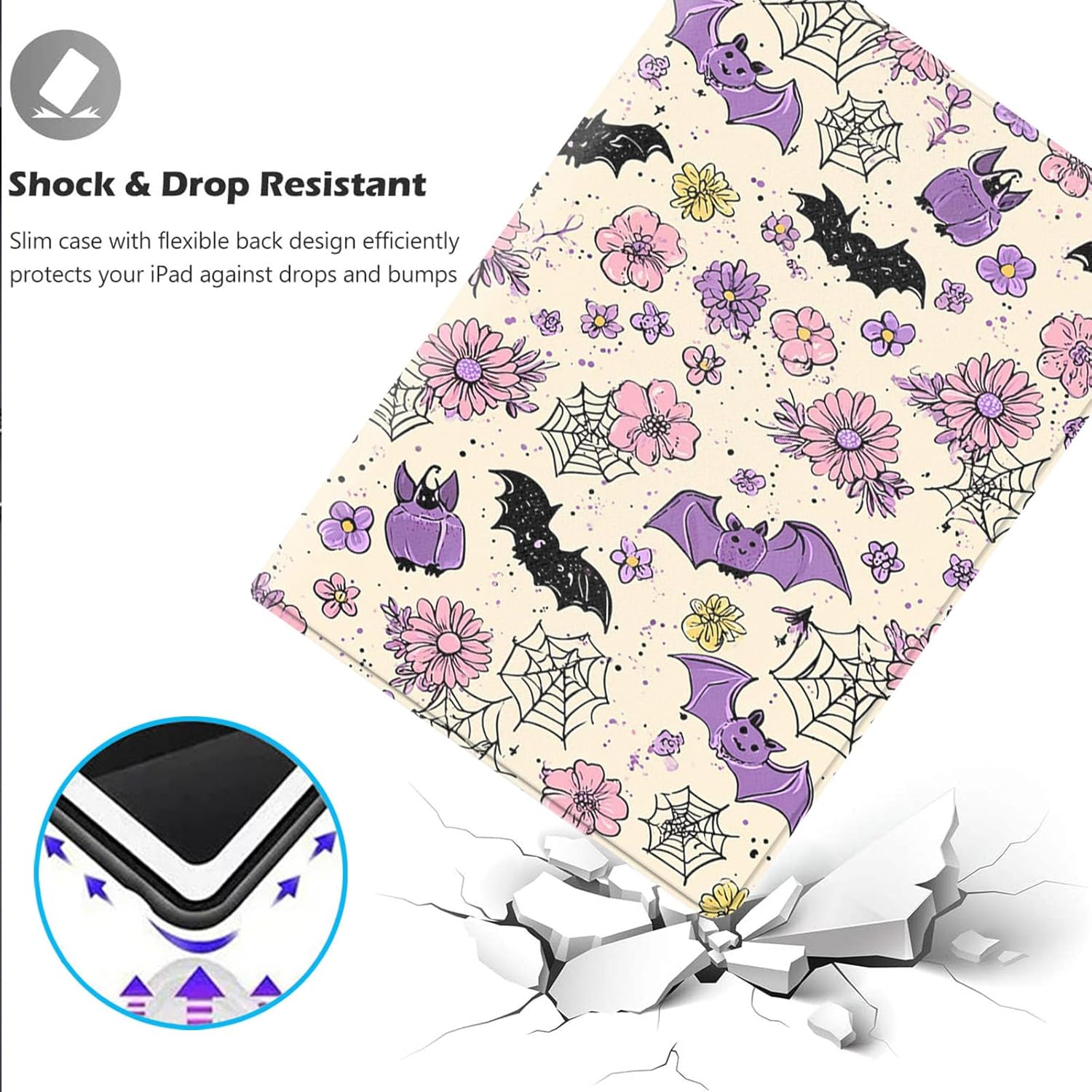 Case for Samsung Galaxy Tab A11 Plus/A9 Plus 11 Inch 2025/2023,Adjustable Stand Auto Wake/Sleep Function Full Body Protection Cover - Halloween Bat Flower