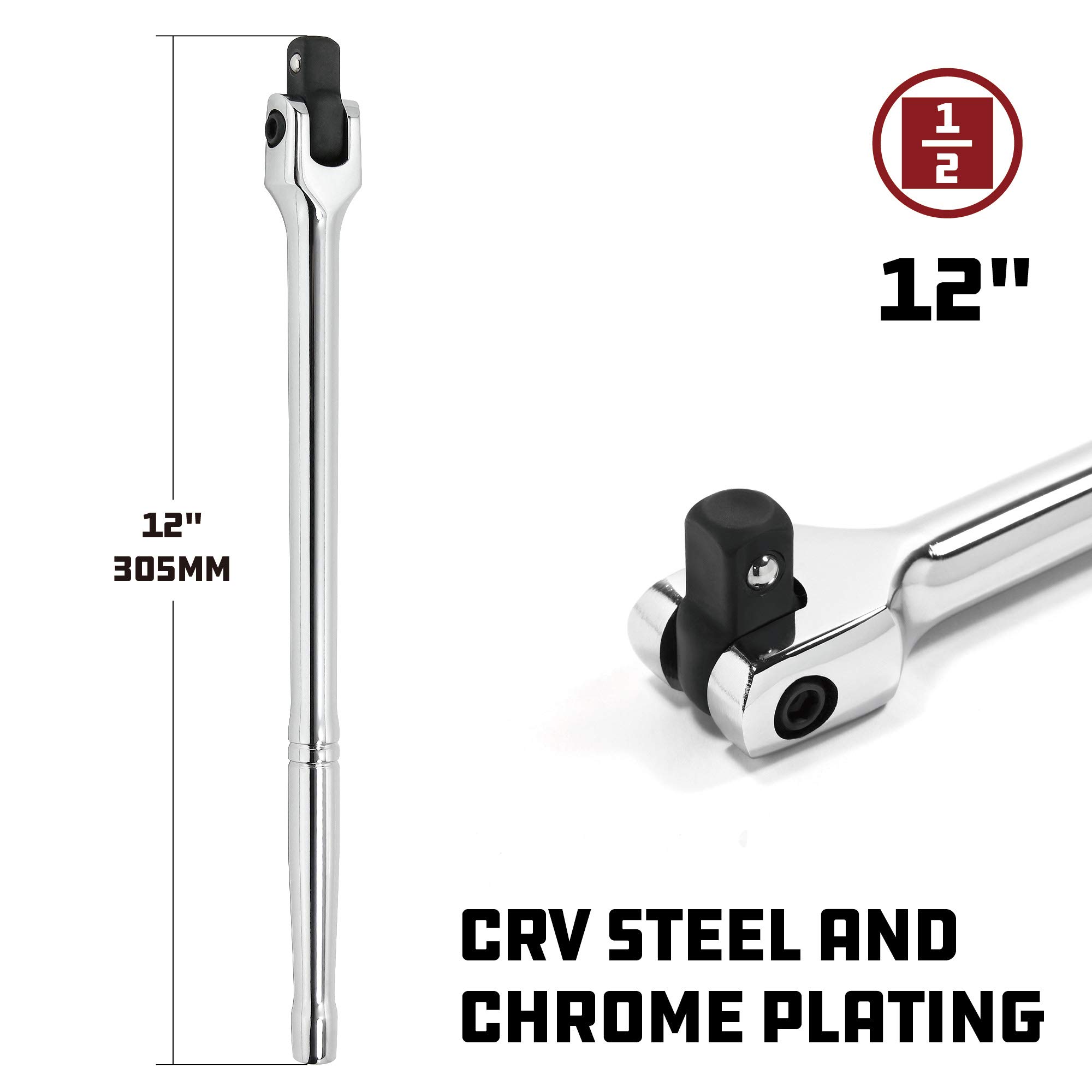 Powerbuilt Alltrade 642504 1/2" Dr. 12" Flex Handle, Silver - Image 2