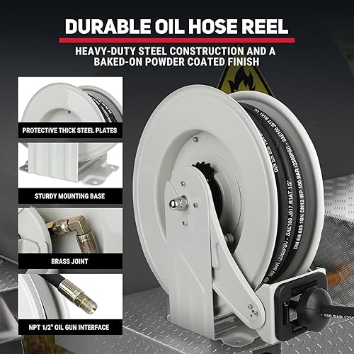 Miniatura 3 de Carrete de manguera de aceite de doble brazo retráctil de 12 pulgada x 50 pies SAE100R1AT manguera comercial premium Max 2300 PSI Construcción de