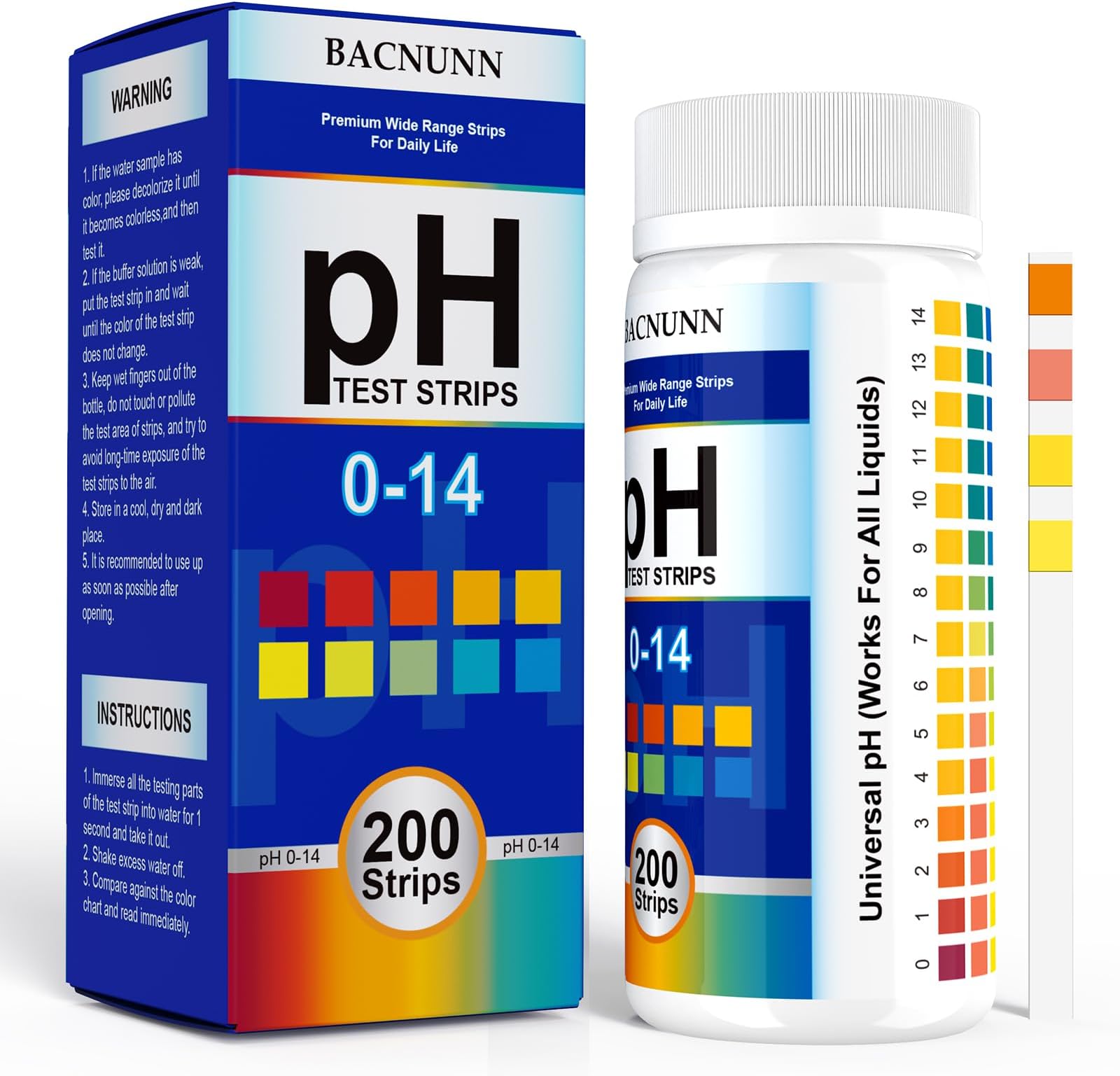 pH Test Strips 0-14: 200 Strips Universal Litmus Paper pH Test Strips for Liquid Testing & Water & Food and Soap Making, Get Highly Accurate Results in Seconds