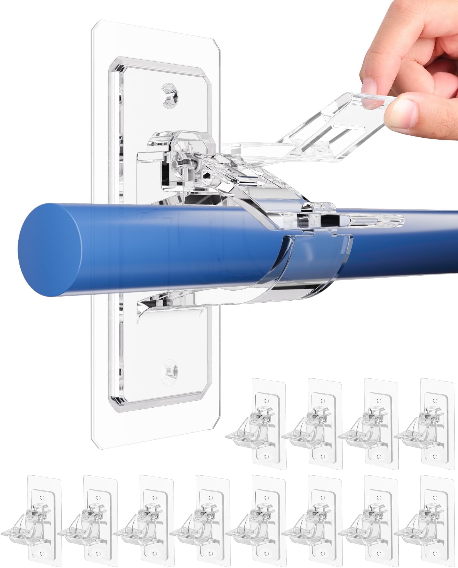 Antimbee 12-Pack No Drill Needed Curtain Rod Brackets, Self Adhesive Rod Holders, Multipurpose Nail Free Stick on Curtain Rod Hooks, Curtain Hangers for Dorm, Bathroom, Bedroom, Livingroom Decor