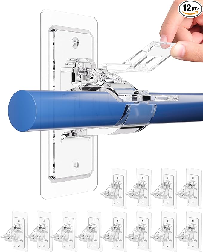 Antimbee 12-Pack No Drill Needed Curtain Rod Brackets, Self Adhesive Rod Holders, Multipurpose Nail Free Stick on Curtain Rod Hooks, Curtain Hangers for Bathroom, Bedroom, Livingroom