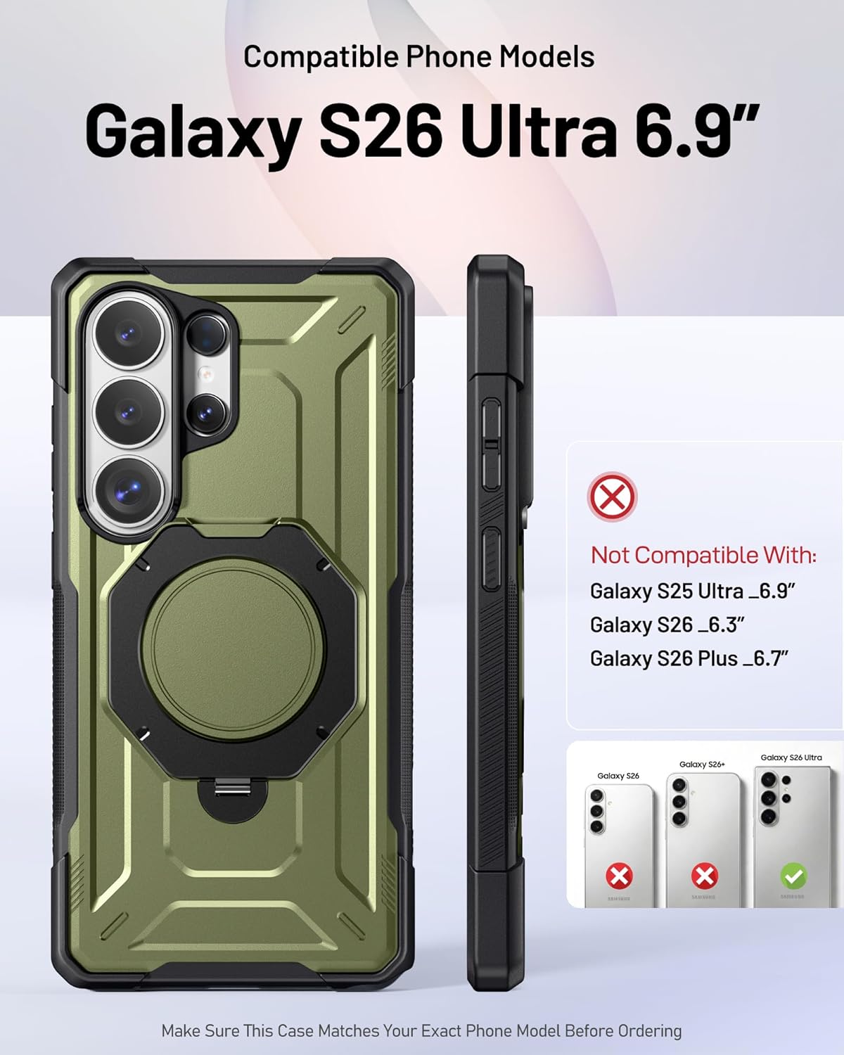 Poetic for Galaxy S26 Ultra Case | 360° Rotate Magnetic Ring Kickstand | Compatible with MagSafe | Military Grade Drop Proof Protection Cover | 2 Tempered Glass Screen Protector | Metallic Green