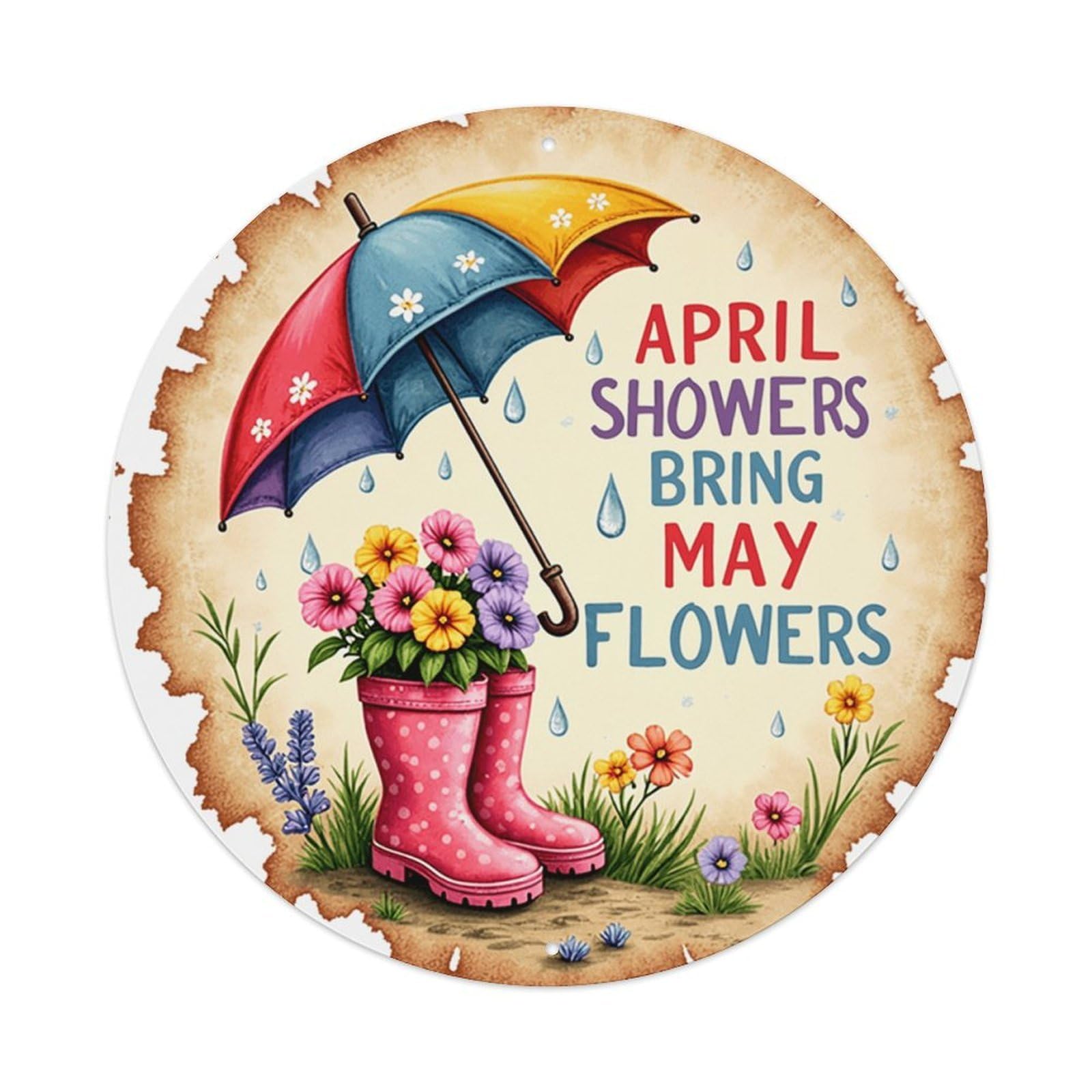 April Showers Bring May Flowers- Metal Tin Sign Plaque