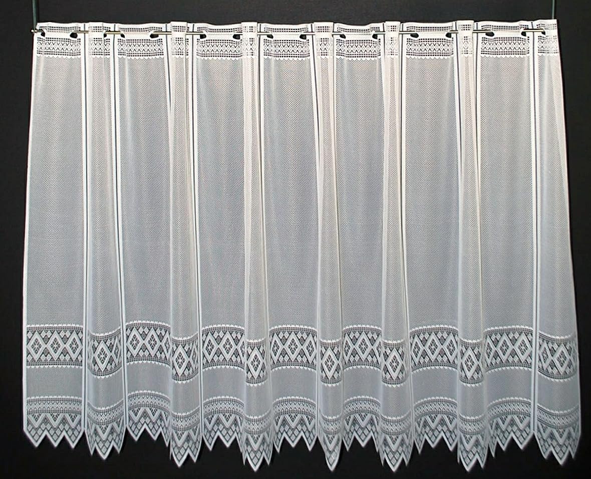 Scheibengardine Jacquard grafisch 90x585 cm H/B Weiß Bistrogardine Vorhang Küche 1er Pack