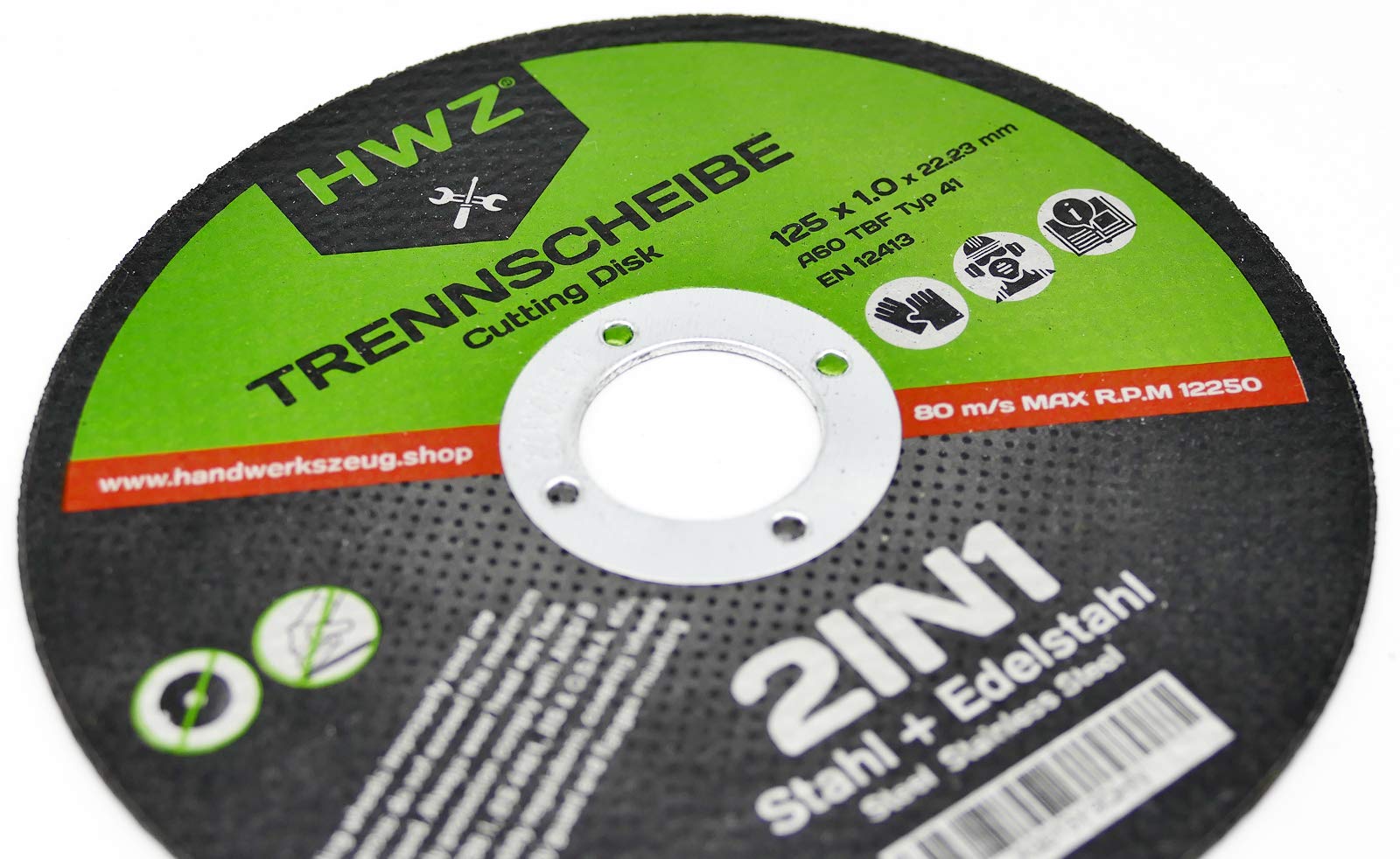 HWZ, 100 dischi da taglio extra sottili per metallo, acciaio inox V2A, smerigliatrice angolare in acciaio, 125 x 1,0 mm