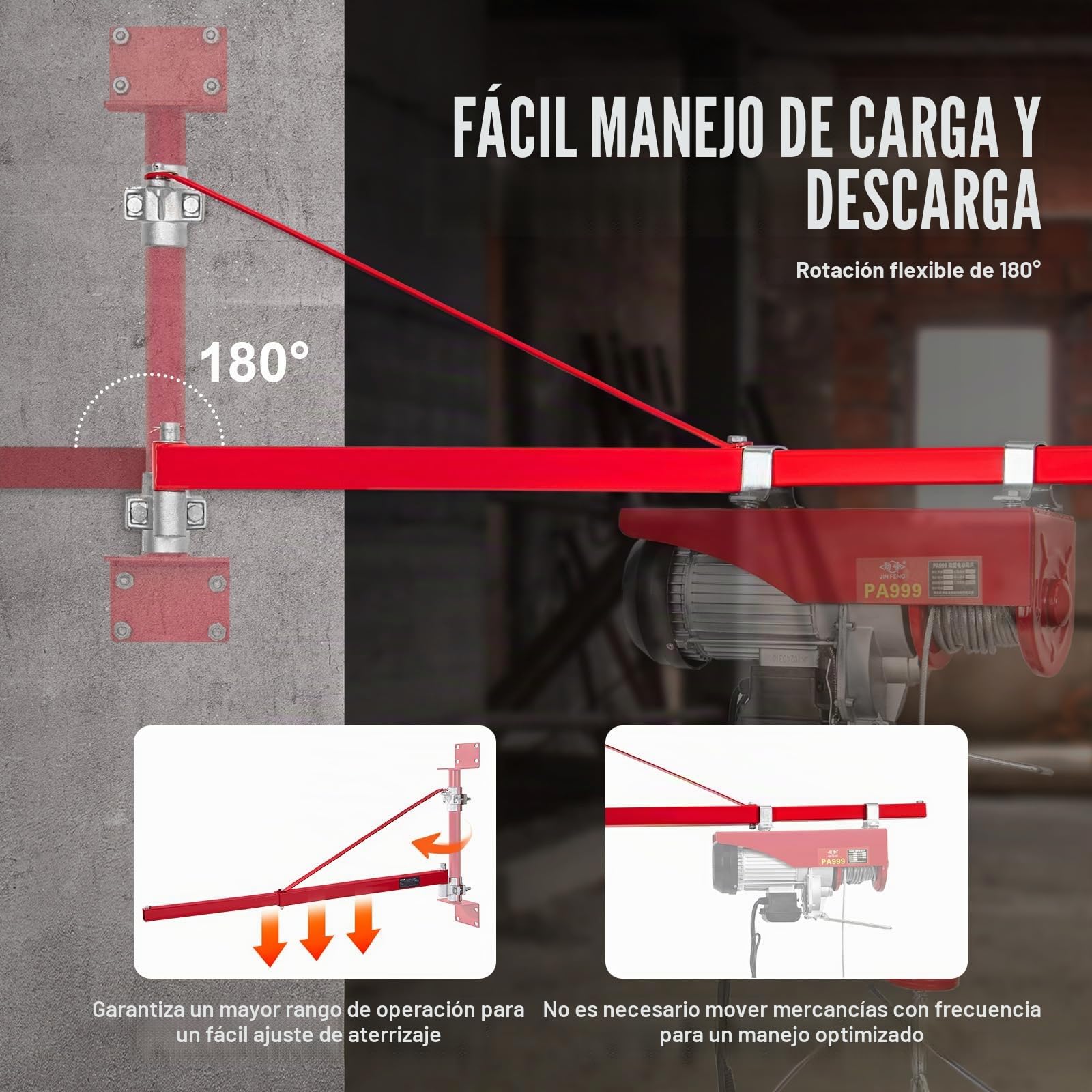 VEVOR Brazo de Soporte Polipasto Eléctrico Oscilante de Andamio, Capacidad Máxima de 600KG