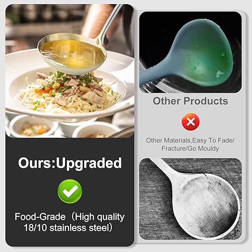 Miniatura 7 de Juego de cucharón de sopa y cuchara de espaguetis de acero inoxidable, cuchara grande, colador de pasta, utensilios de cocina duraderos para