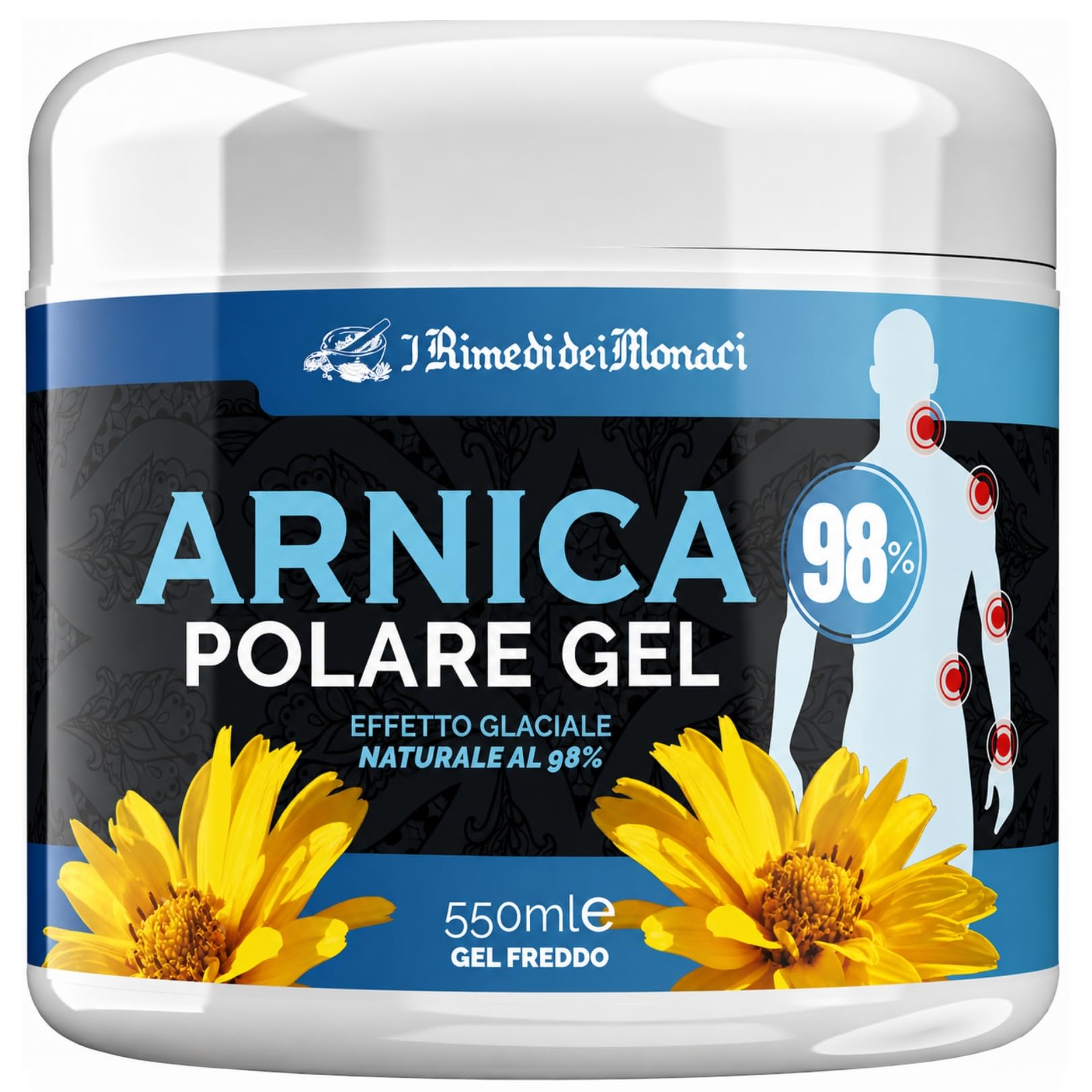 Gel Arnica Effetto Freddo Glaciale 550ml Arnica Gel Gambe Effetto Ghiaccio con Mentolo, Mirtillo, Diosmina e Menta, Sollievo per Muscoli Affaticati e Gambe Stanche Made In Italy