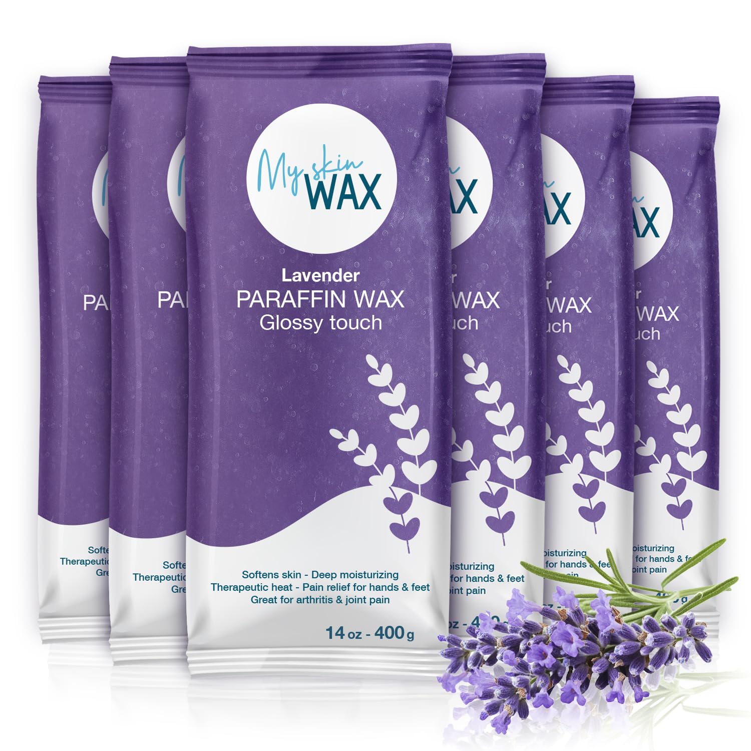 Paraffinwachs Maxi Pack, 6 Blöcke à 400 g (2,4 kg), Lavendelduft, feuchtigkeitsspendend & leicht ölig, ideal für Paraffinbad Hände & Füße, Arthritis Linderung, Pediküre (Lavendel)
