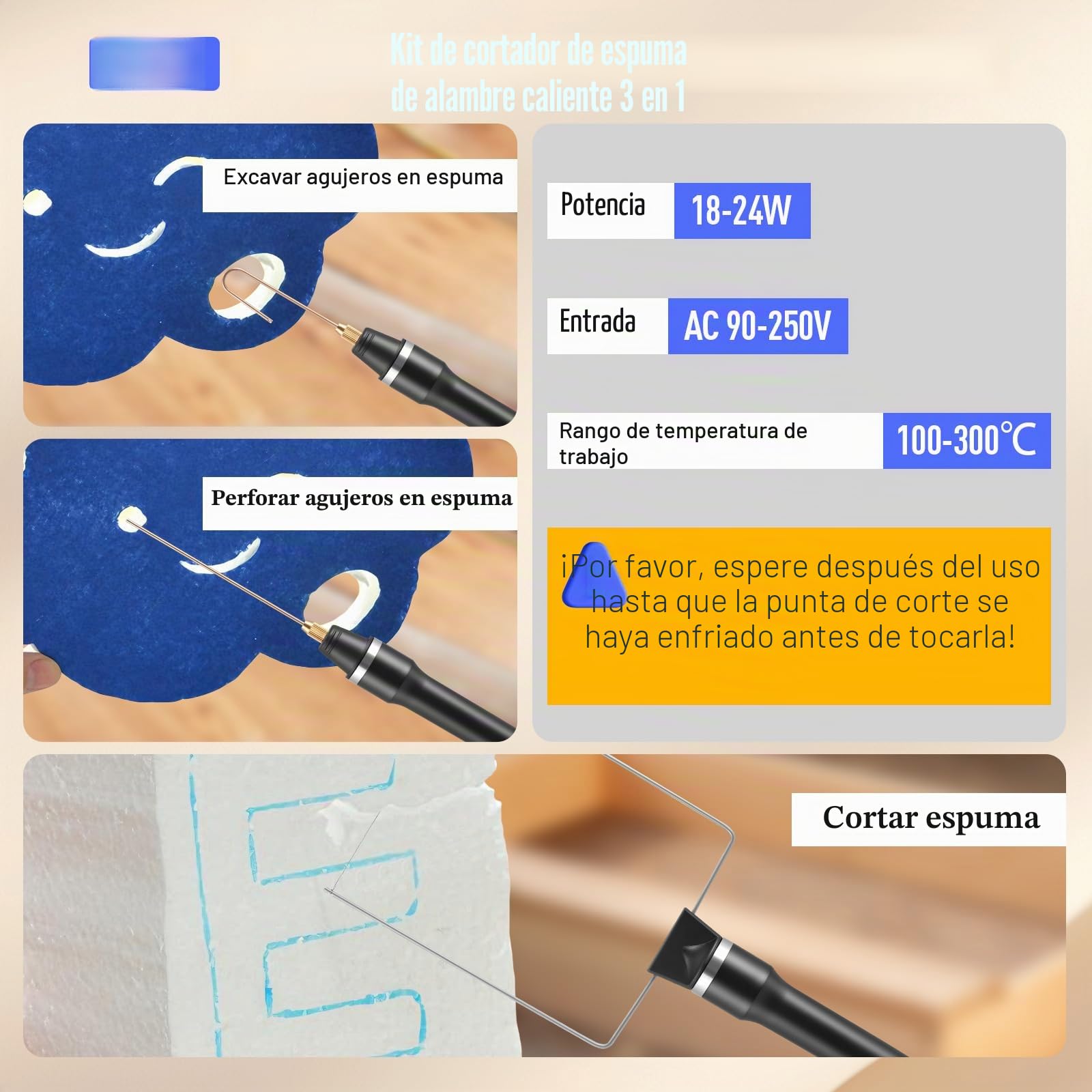 Cortador de espuma 3 en 1, para poliestireno y alambre caliente eléctrico, para cavar agujeros y trabajar con plásticos