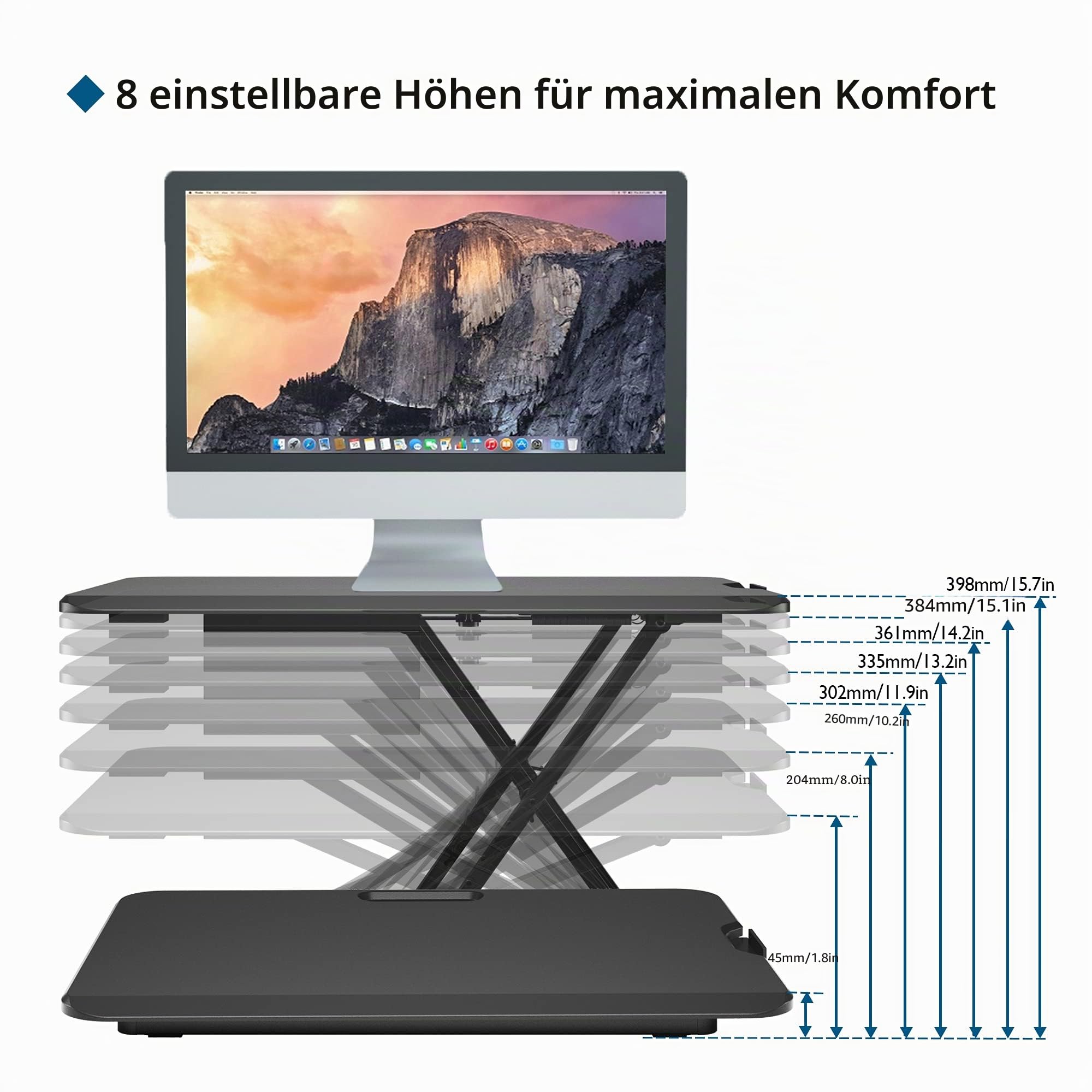 BONTEC Höhenverstellbarer Schreibtischaufsatz, Schreibtisch Erhöhung 67x47cm, Tragfähigkeit 8 kg, Stehpult, Ergonomischer Stehtisch, Standing Desk Converter Für Laptop & Monitor