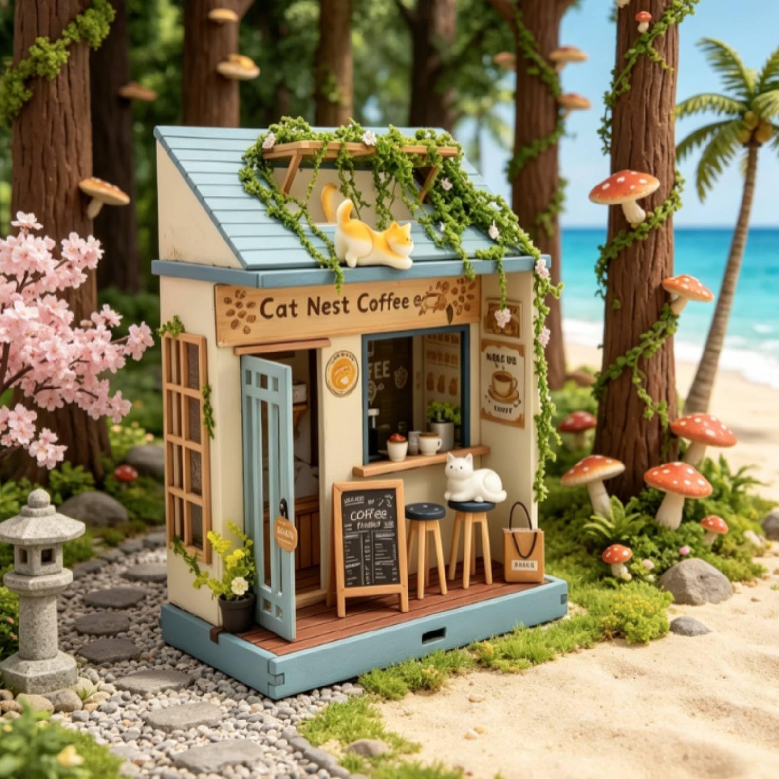 Modellino di Caffetteria Decorativo Miniature Fai da Te Compatto Modello per Collezionisti, Adulti, Tempo Libero, Esposizione su Mensola
