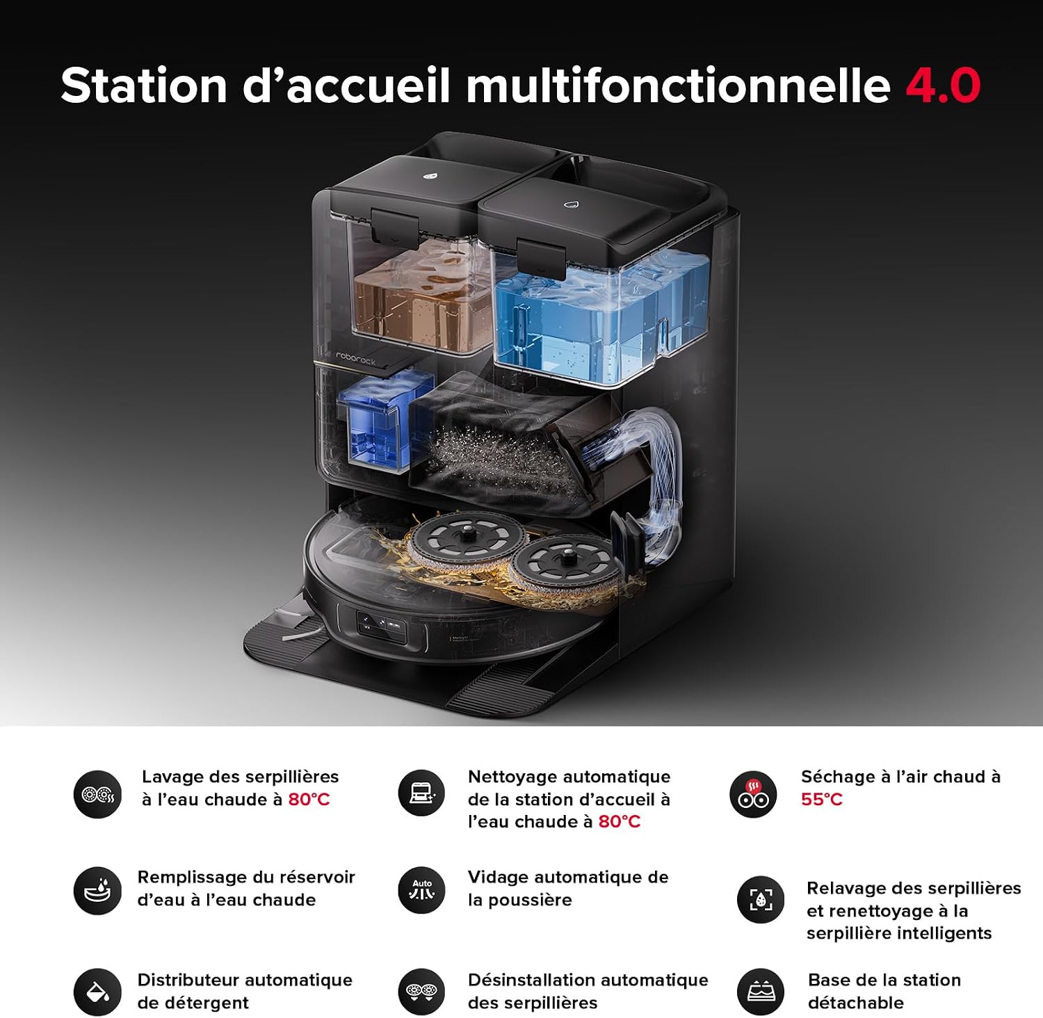 roborock Saros Z70 Robot Aspirateur 22 000Pa, Bras Mécanique OmniGrip, Châssis AdaptiLift, FlexiArm Riser, Système Autonome StarSight 2.0, Station Multifonctionnelle 4.0, 7,98cm Ultra-mince, APP/Vocal — vue 7
