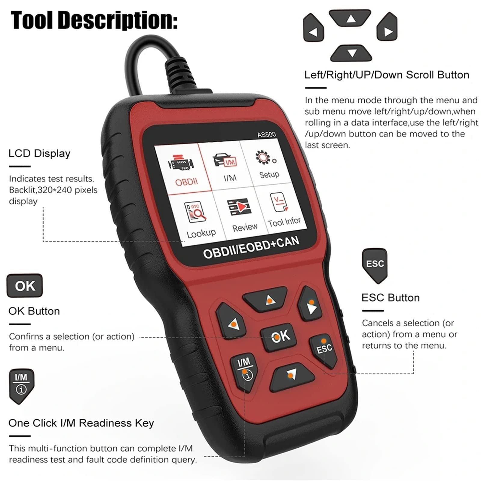 OBD 2 Scanner Motorcodeleser OBD Autodiagnose Autodiagnosetool Lebenslanges Kostenloses Update OBD2 Automotive Scanner AS500