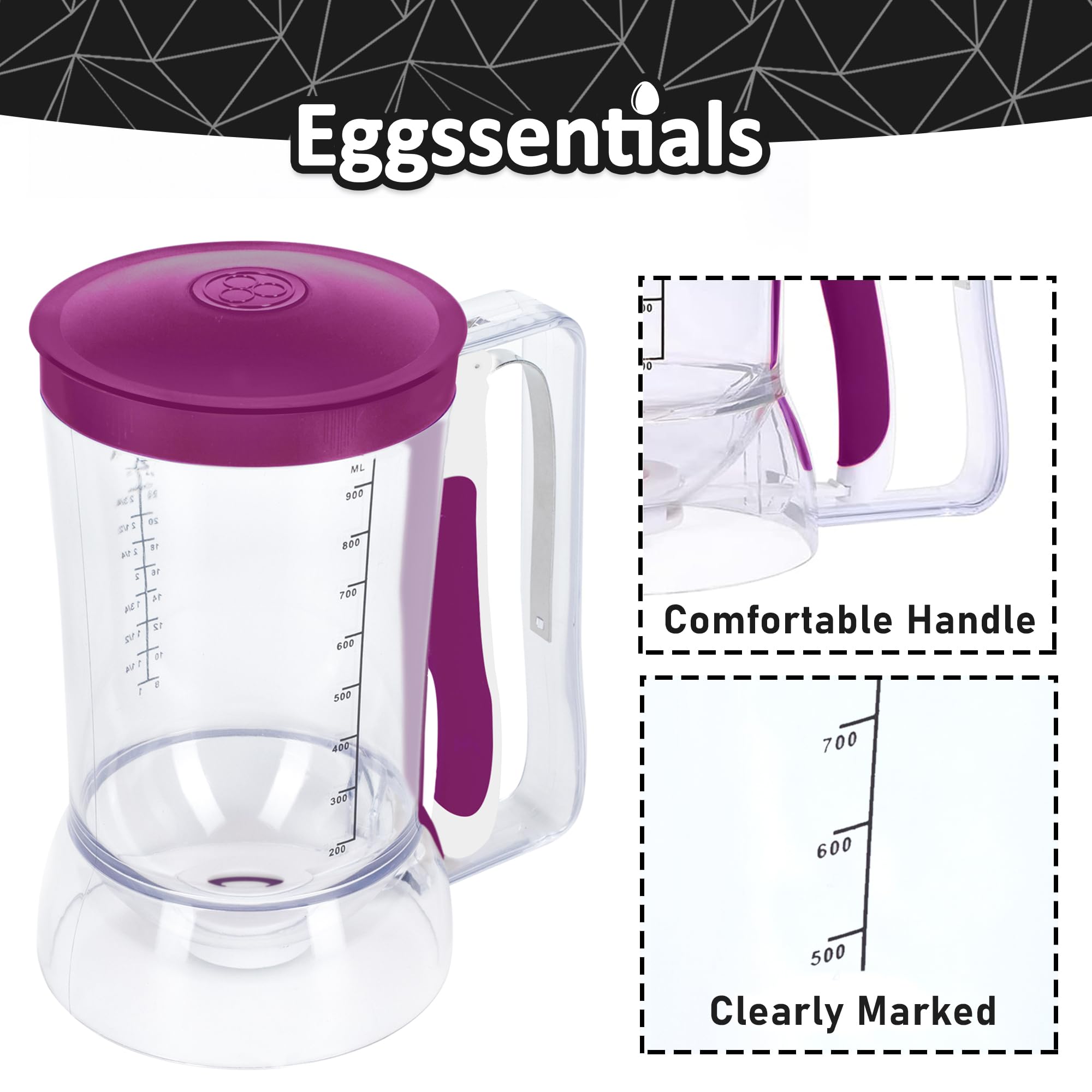 Eggssentials Dispensador de masa sin desorden, mango apretable, cupcakes, gofres y más. Botella dispensadora de panqueques duradera y fácil de verter para hornear suavemente