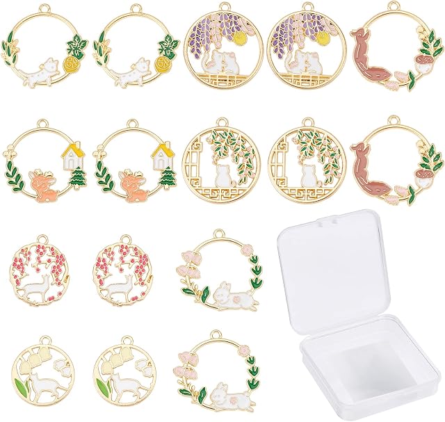 SUNNYCLUE 1 Box 32Pcs 8 Style Enamel Charms Enamel Animal Charms Pendants Bulk Hollow Charms for Jewellery Making Style Alloy Animal Dangles Earrings Necklace Supplies Adult Women Gifts