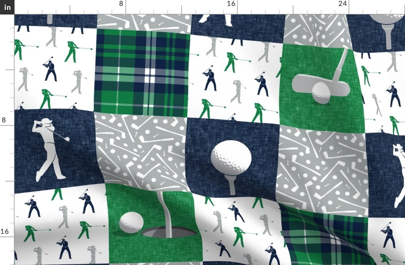 Spoonflower Fabric - Golf Patchwork Golfing Green Navy Gray Plaid Printed on Polartec(R) Fleece Fabric by The Yard - Sewing Blankets Loungewear and No-Sew Projects