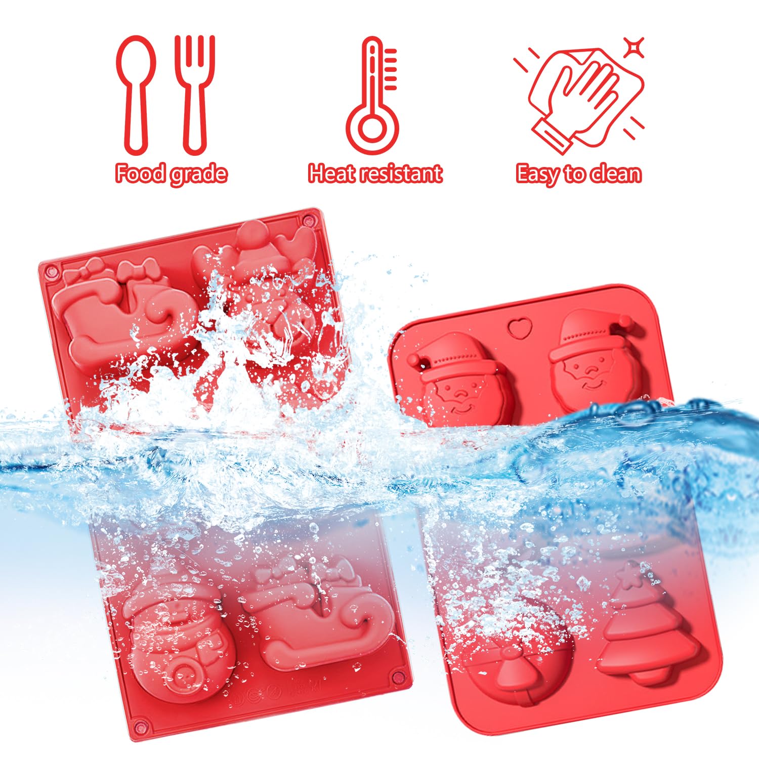 Pack of 2 Christmas Silicone Moulds, Non-Stick Silicone Mould with 6 Cavities - Image 3