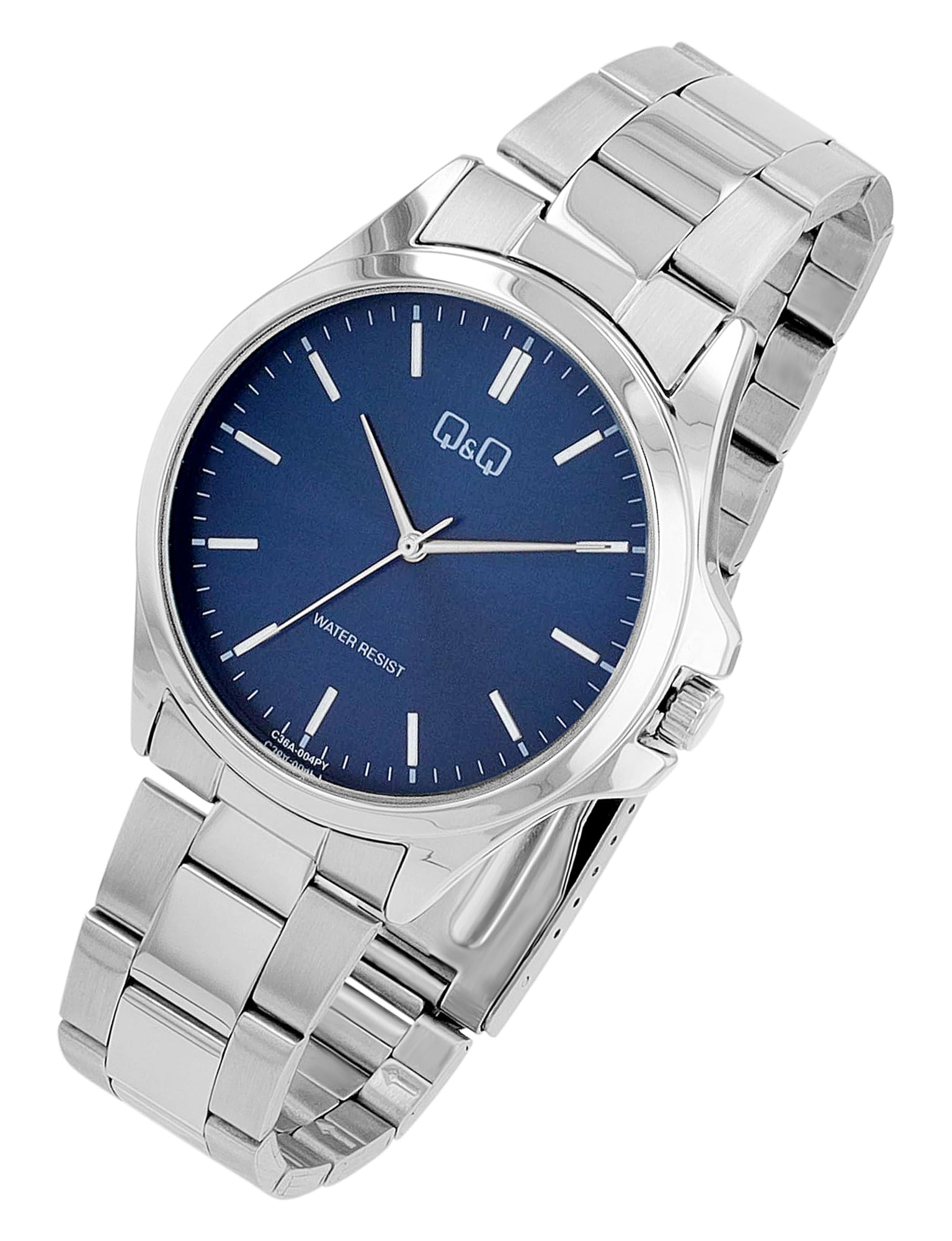 Q&Q Herren-Uhr Edelstahl Gliederarmband 3 Bar Analog Quarz (silberfarbig blau 1)
