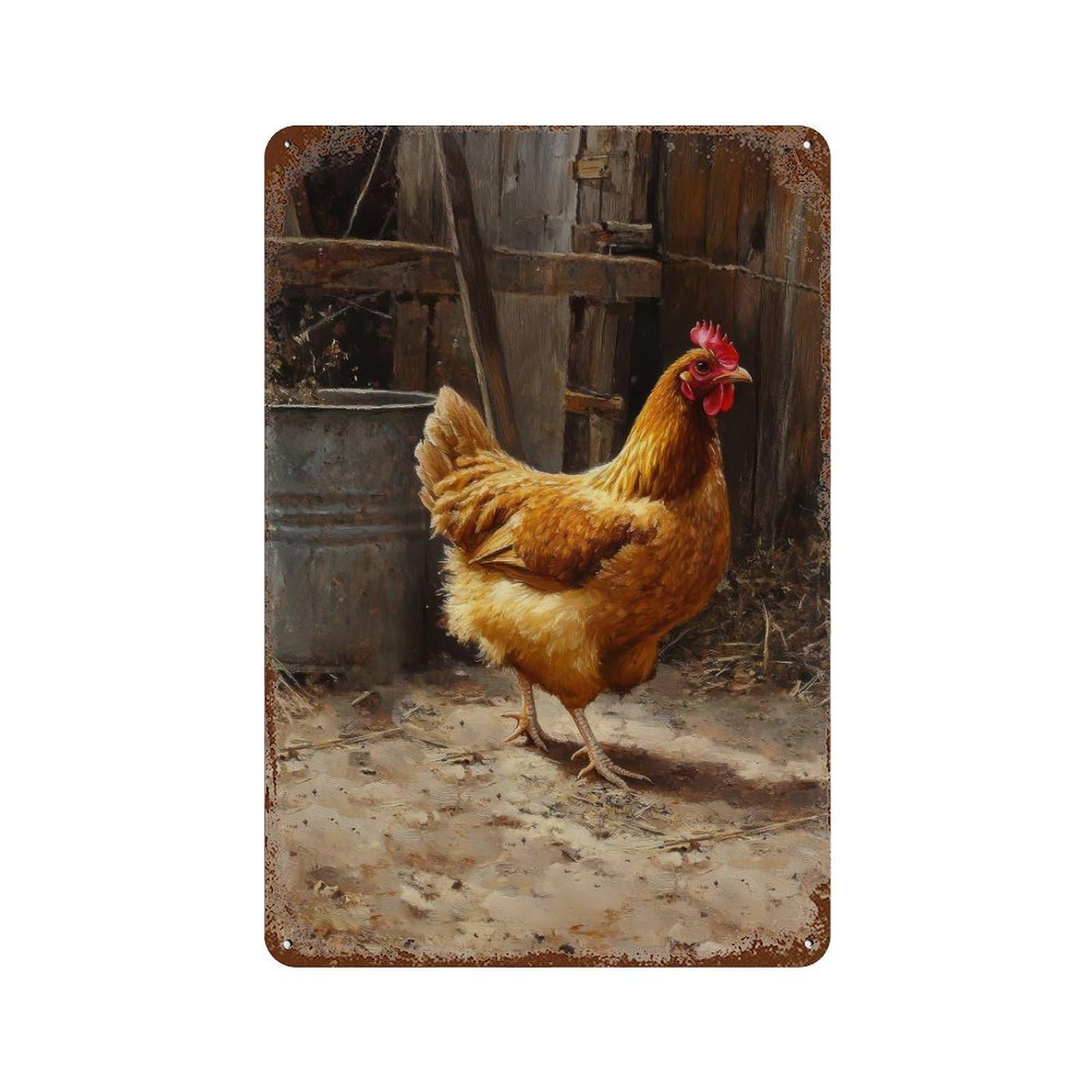 Farm Yard Hen Cottagecore Decor Dark Academia Enchanted Animal Illustration Vintage Nature Rustic Aesthetic Wall Decor Art Metal Tin Poster Modern Home Decor Art Home Bar Shop Decorations Vintage Sig