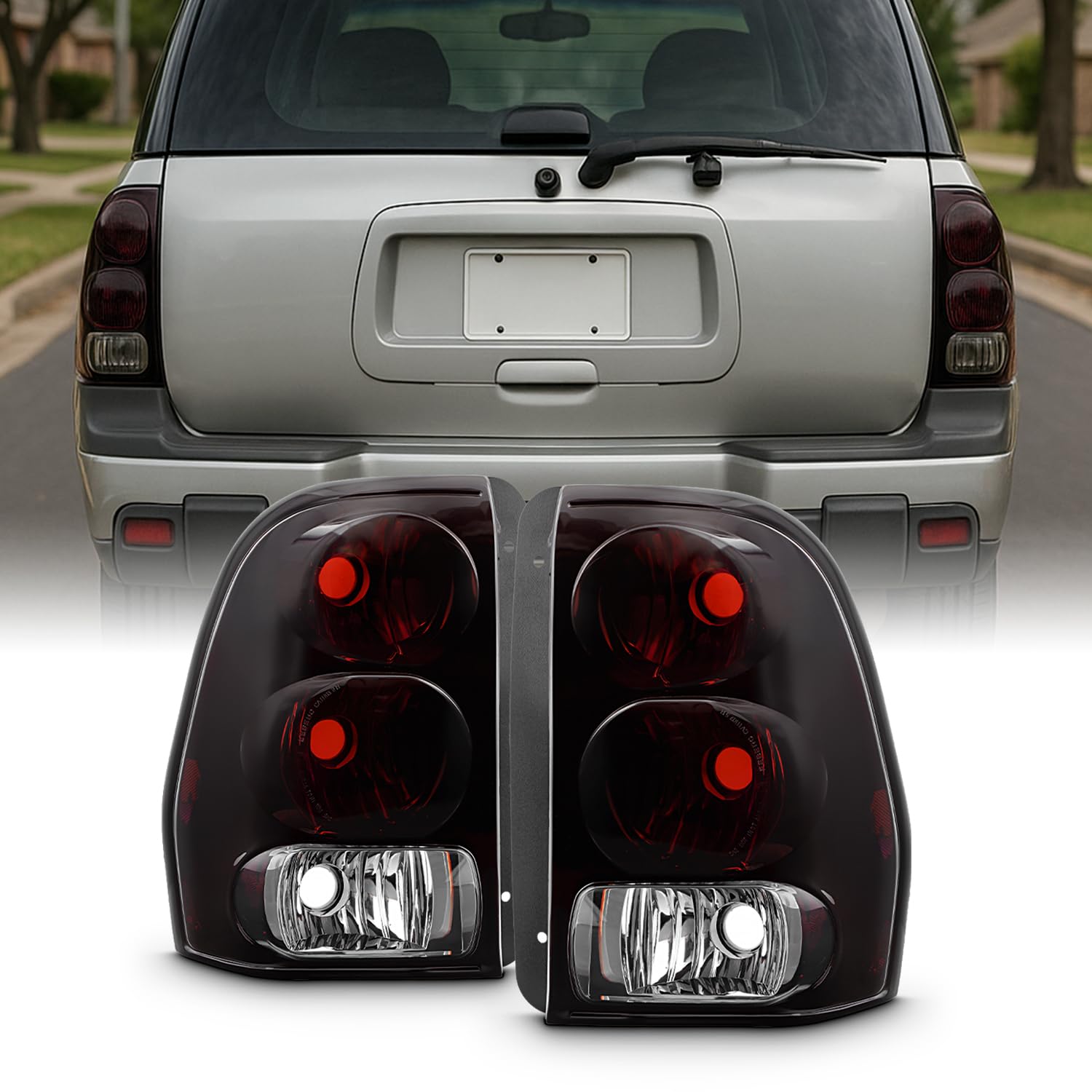 AKKON - Fit 2002-2009 Chevy Trailblazer 02-09 Tail Lights Rear Brake Lamp Red Smoked Lens Driver Left - Passenger Right Side Direct Replacement