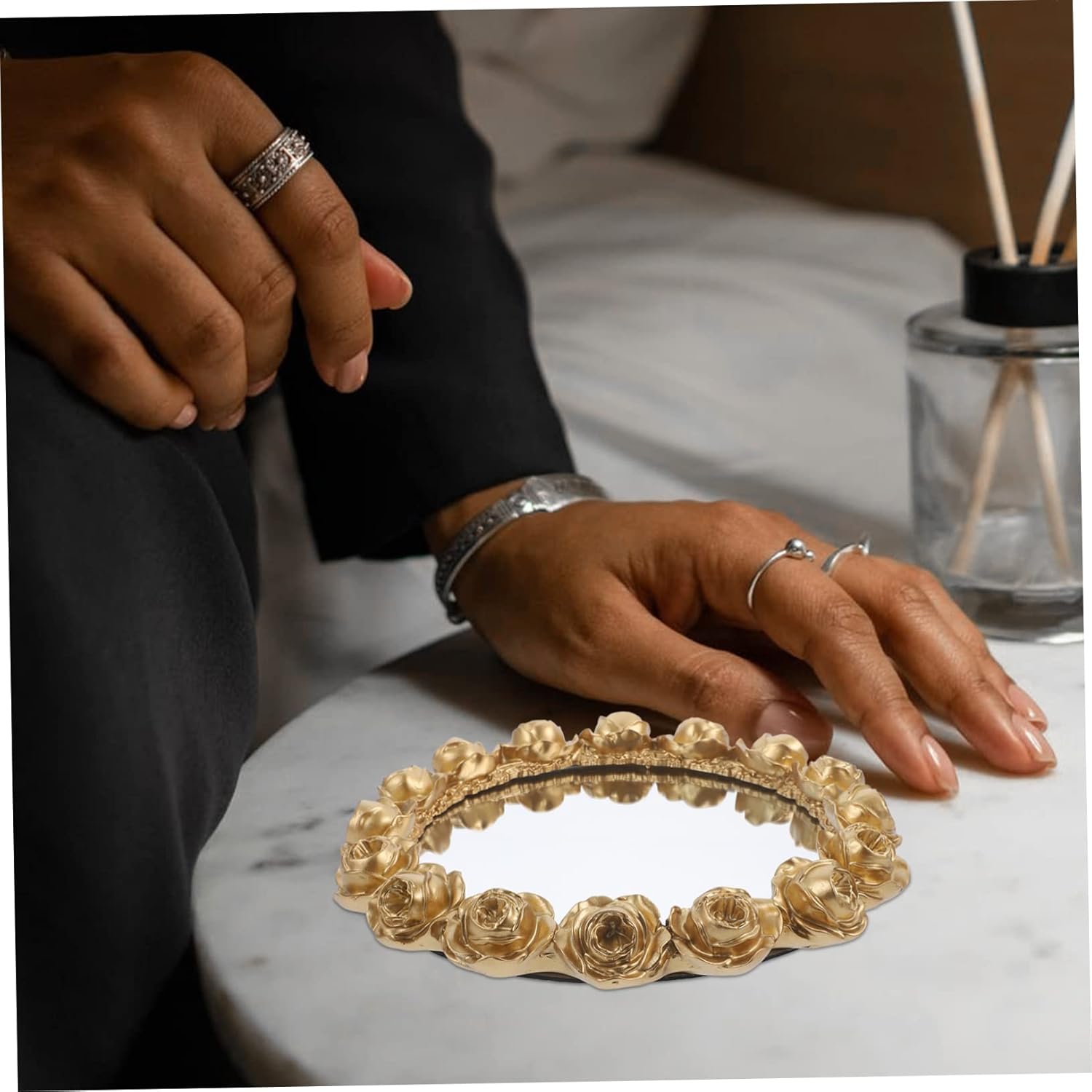 Luxury Gold Trim Mirror Makeup Tray Decorative Jewelry Organizing Tray Vanity Decor Perfume for Dresser